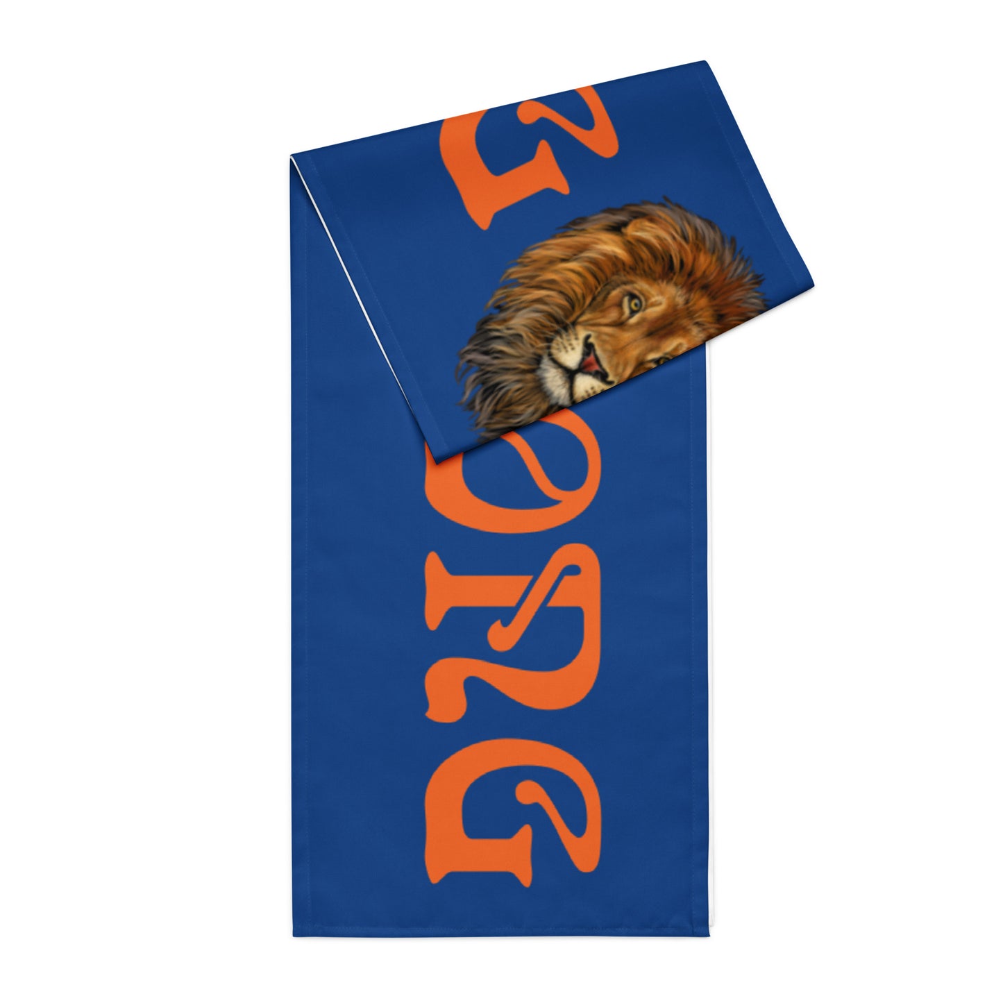 “STRONG”Blue Table Runner W/Orange Font