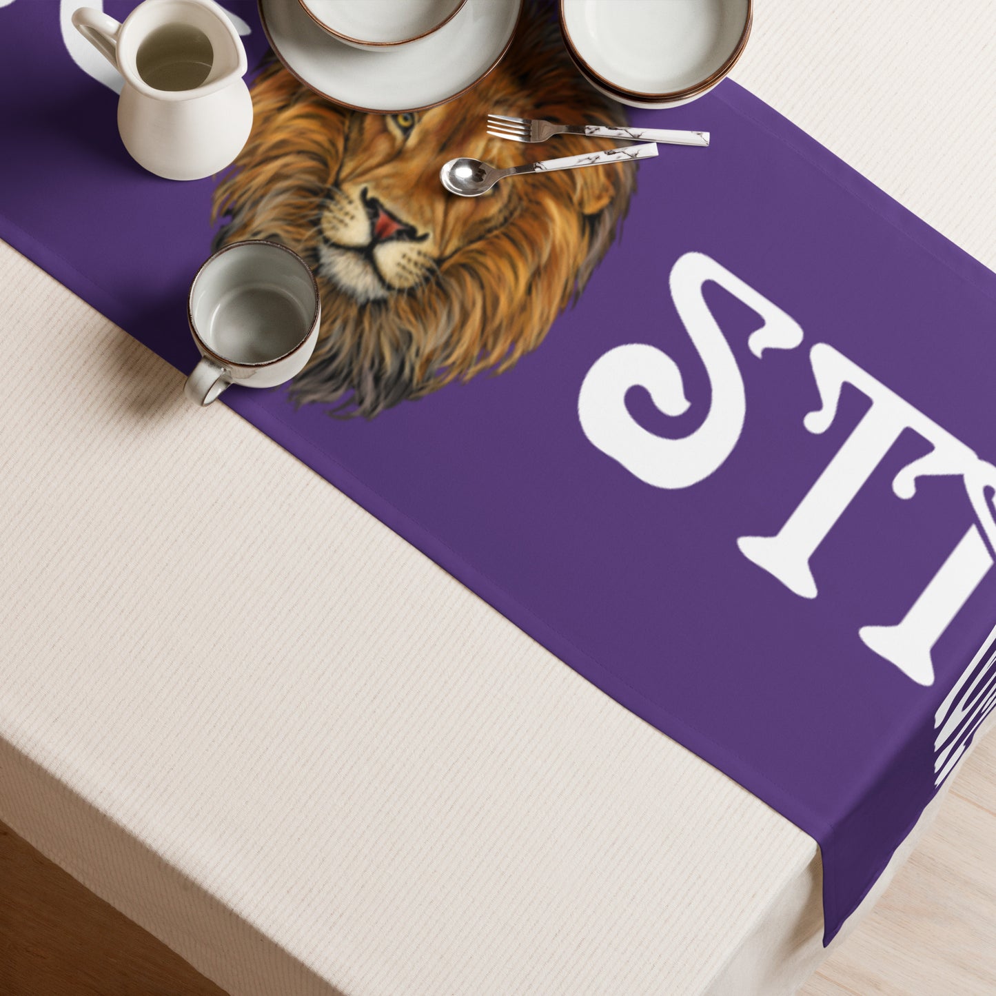 “STRONG”Purple Table Runner W/White Font