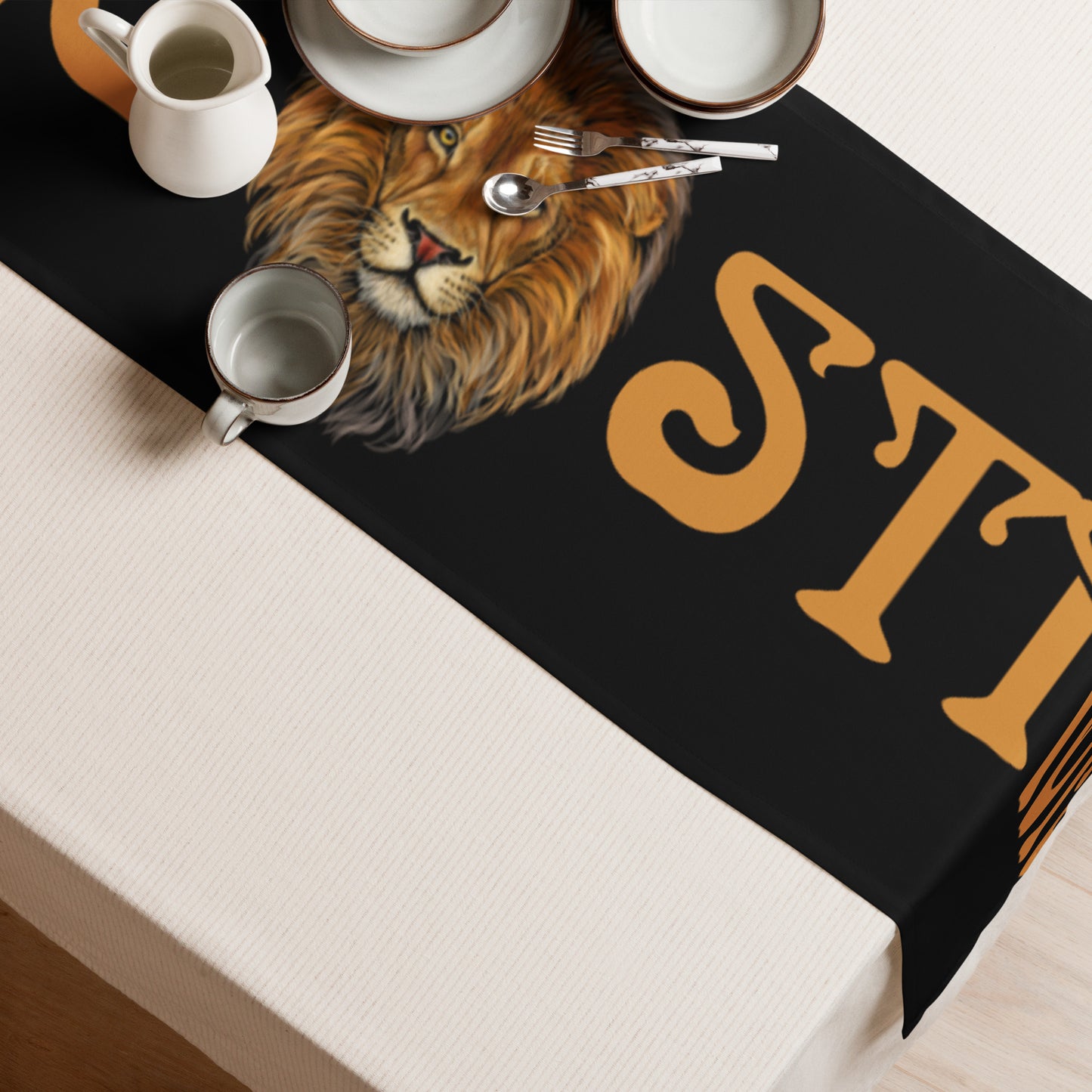 “STRONG”Black Table Runner W/Bronze Font