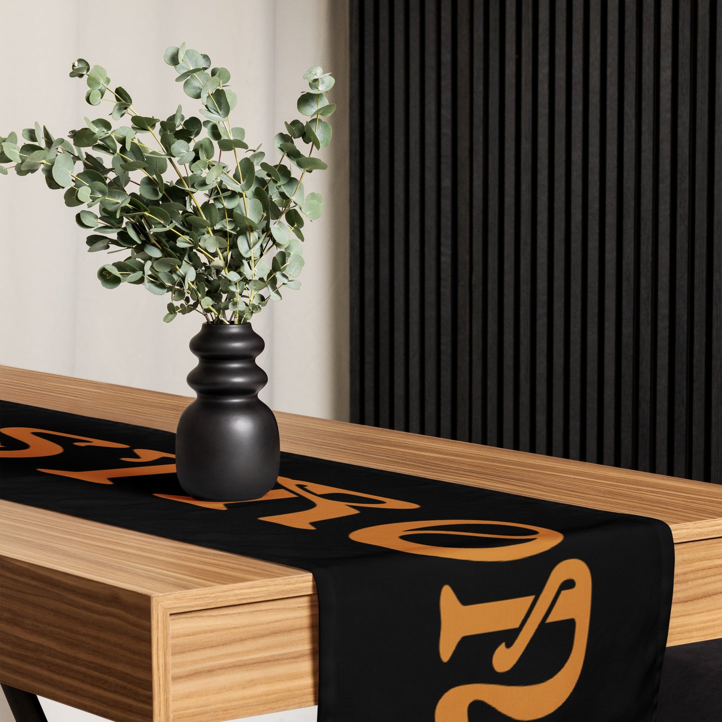 “STRONG”Black Table Runner W/Bronze Font