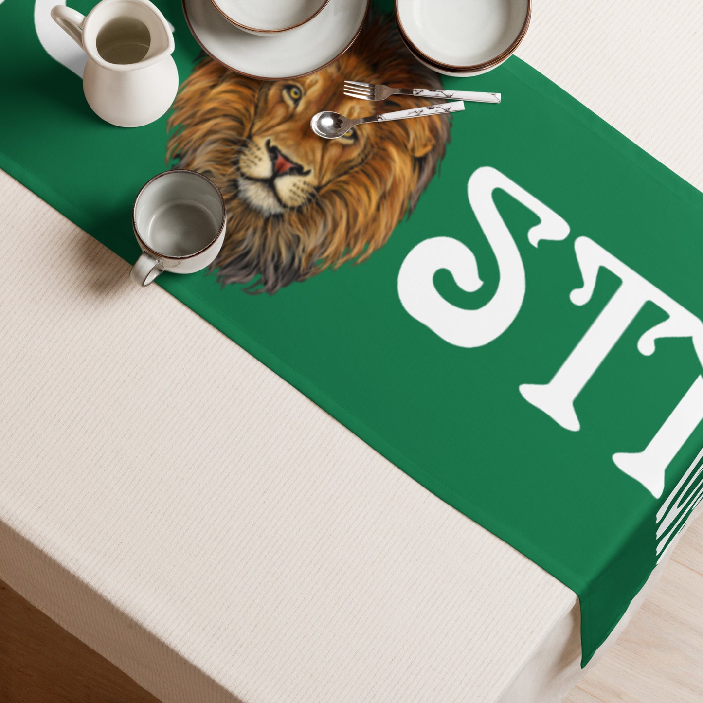 “STRONG”Green Table Runner W/White Font