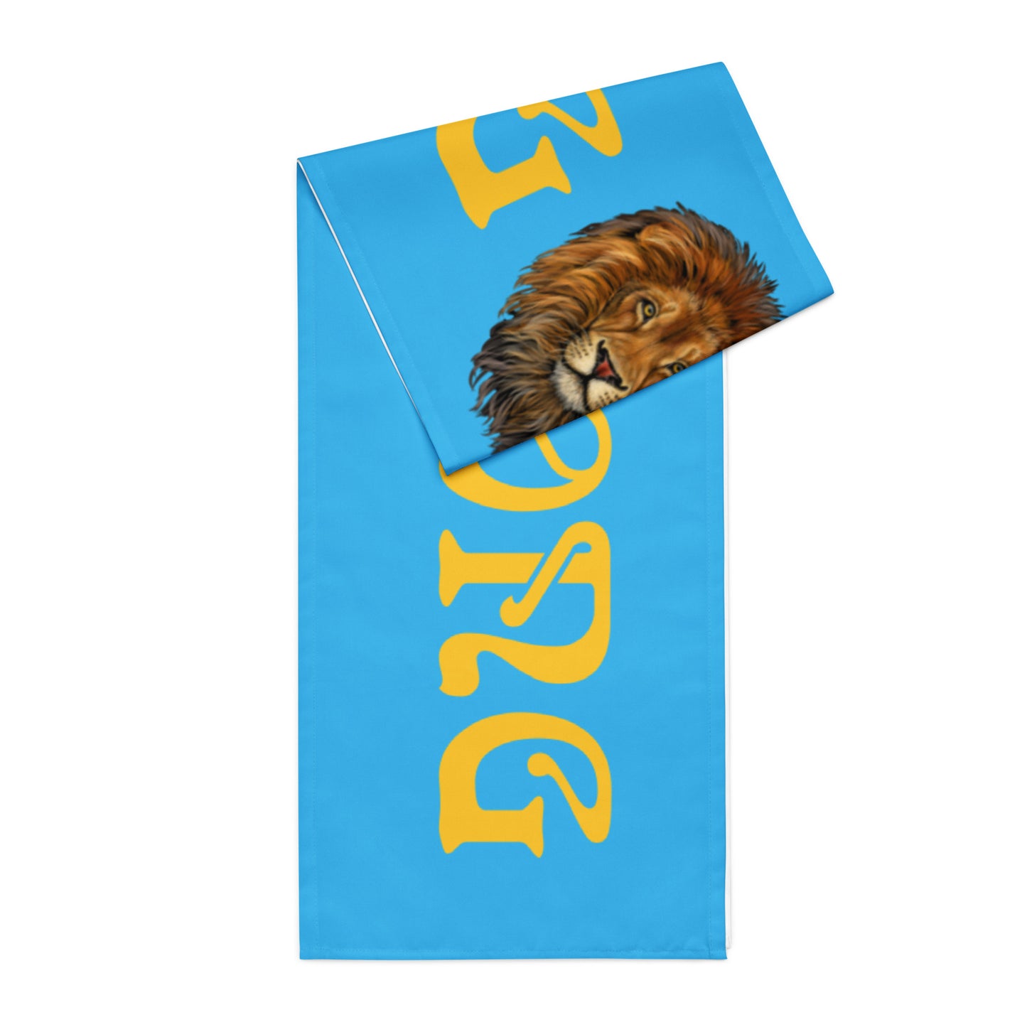 “STRONG”SkyBlueTable Runner W/Yellow Font