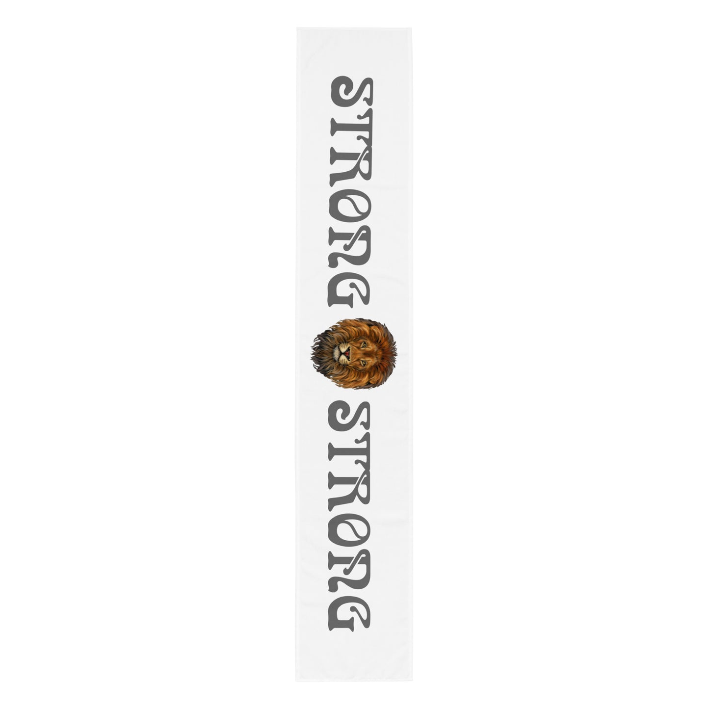 “STRONG”White Table Runner W/Grey Font