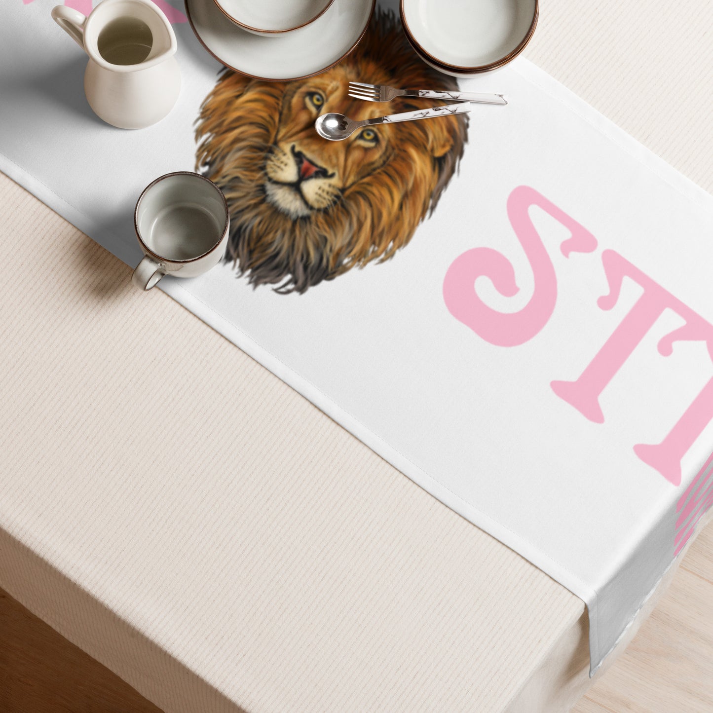 “STRONG”White Table Runner W/Cotton Candy Font