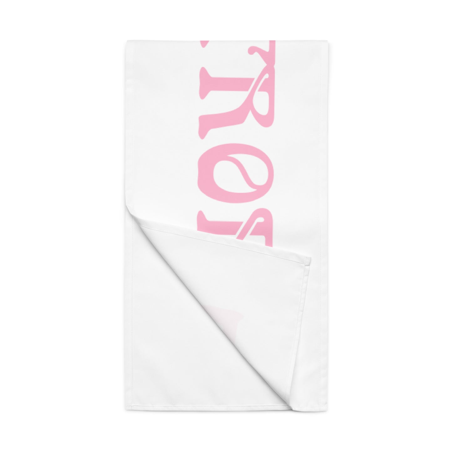 “STRONG”White Table Runner W/Cotton Candy Font