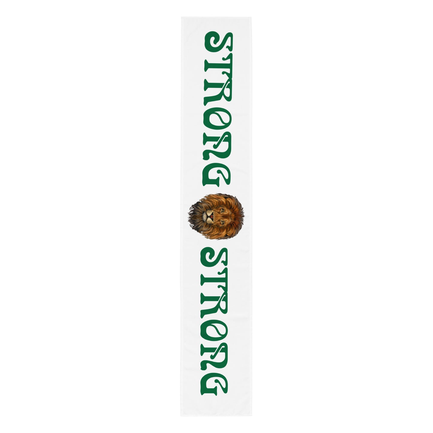 “STRONG”White Table Runner W/Green Font