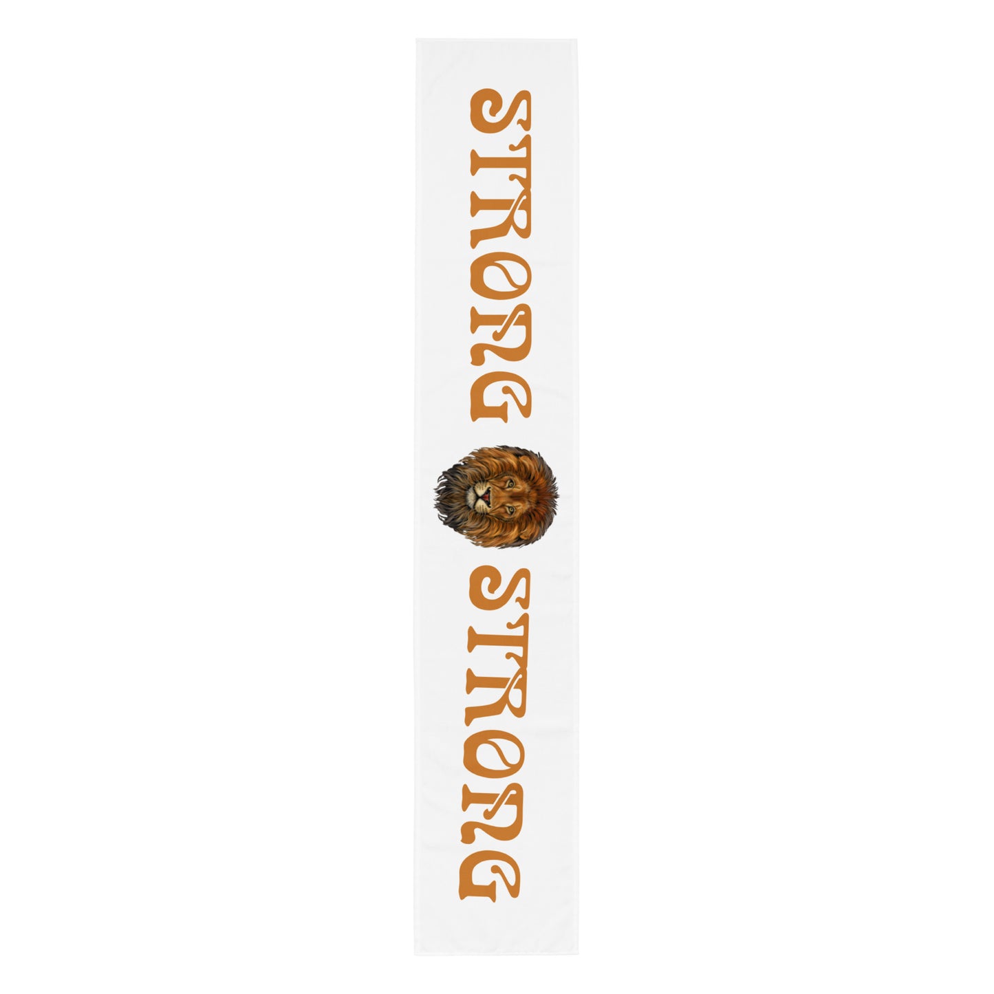 “STRONG”White Table Runner W/Bronze Font