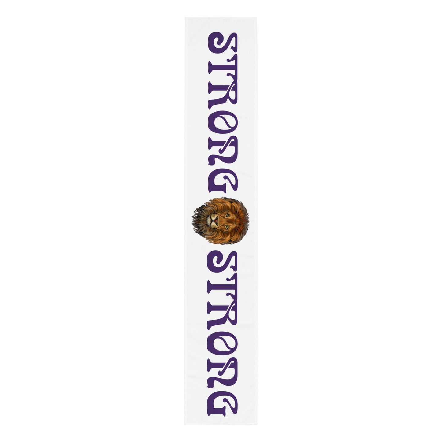 “STRONG”White Table Runner W/Purple Font