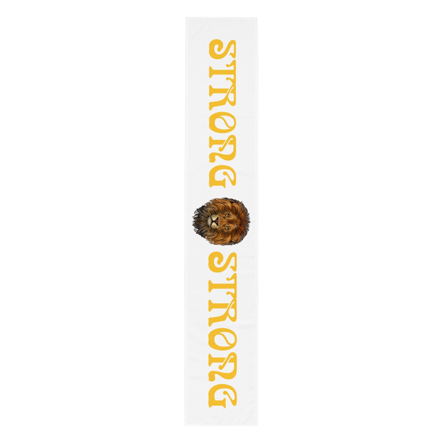 “STRONG”White Table Runner W/Yellow Font