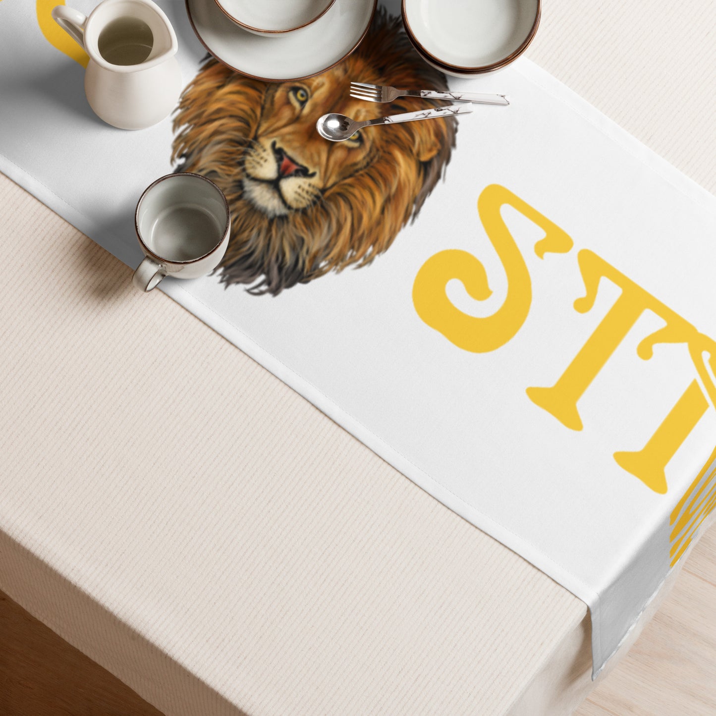 “STRONG”White Table Runner W/Yellow Font