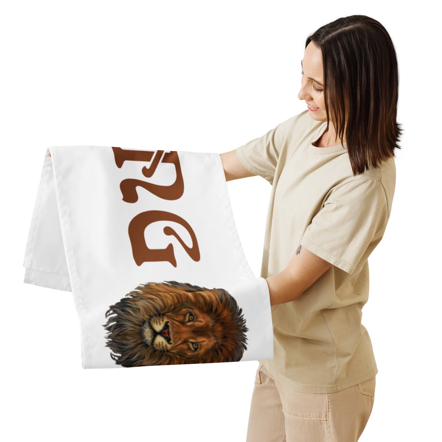 “STRONG”White Table Runner W/Brown Font
