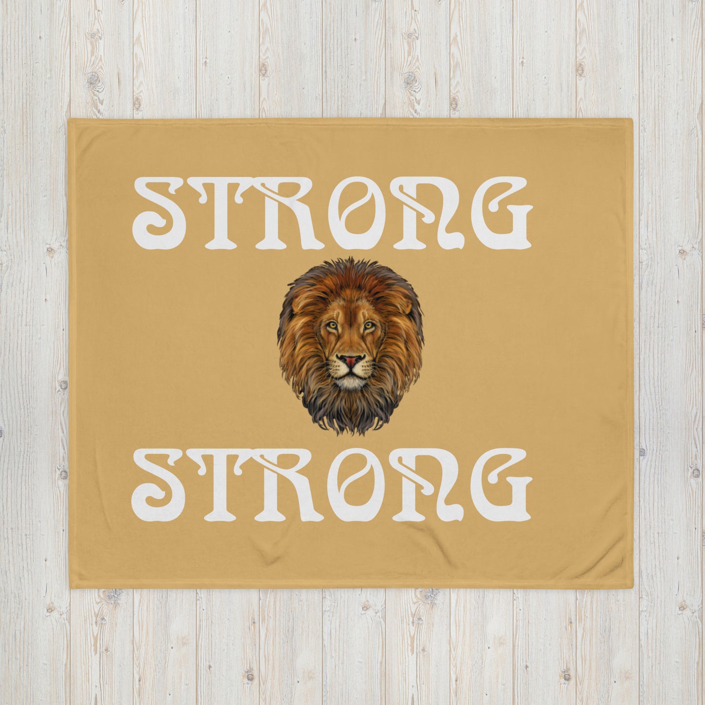 "STRONG"Light Brown Throw Blanket W/White Font