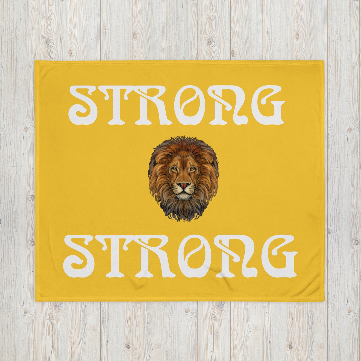 "STRONG"Yellow Throw Blanket W/White Font