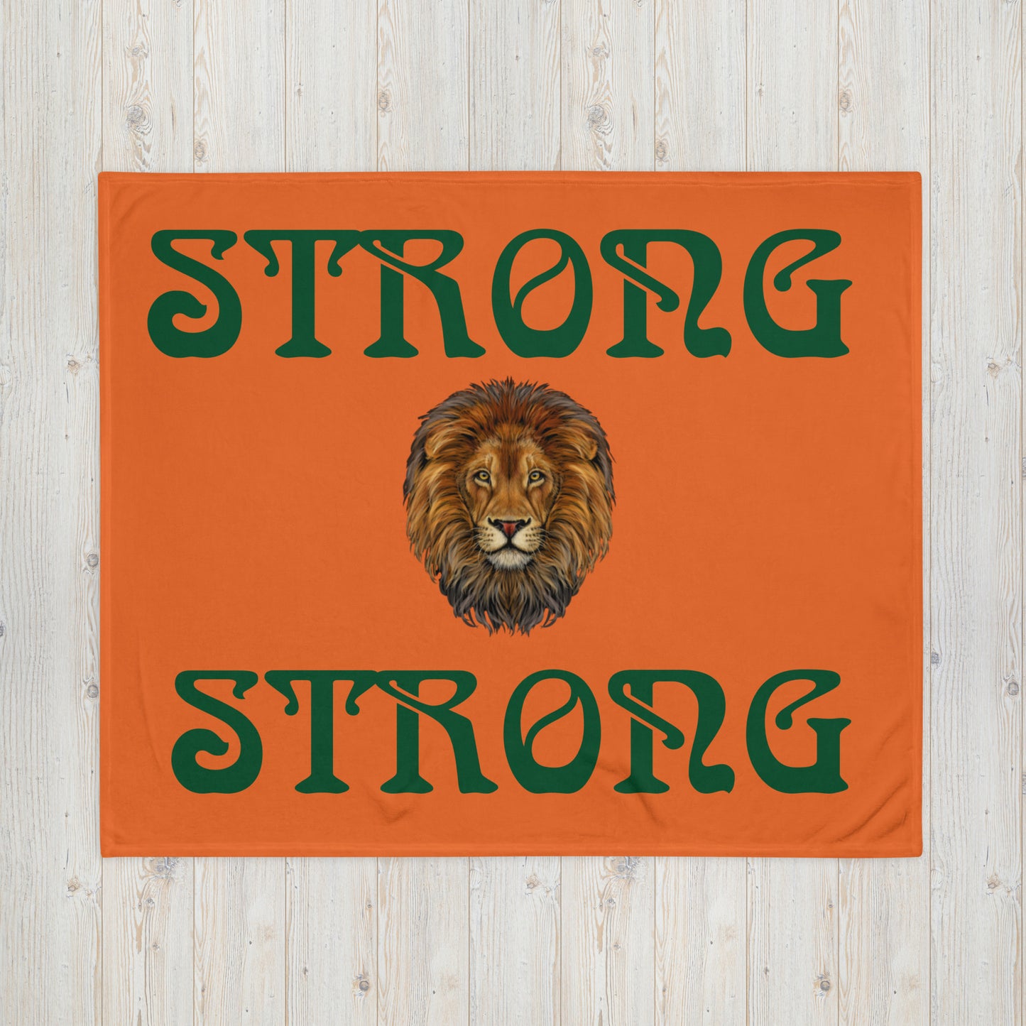 "STRONG"Orange Throw Blanket W/Green Font