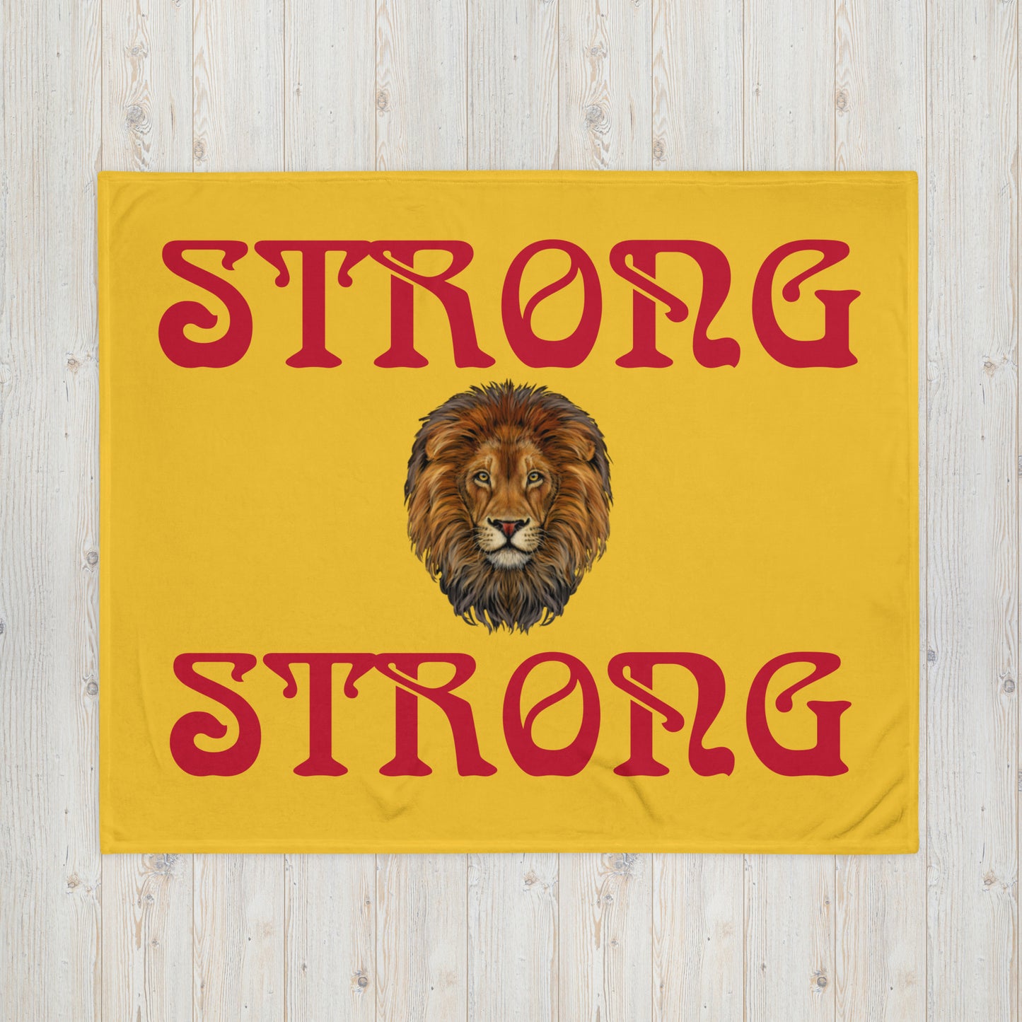 "STRONG"Yellow Throw Blanket W/Red Font