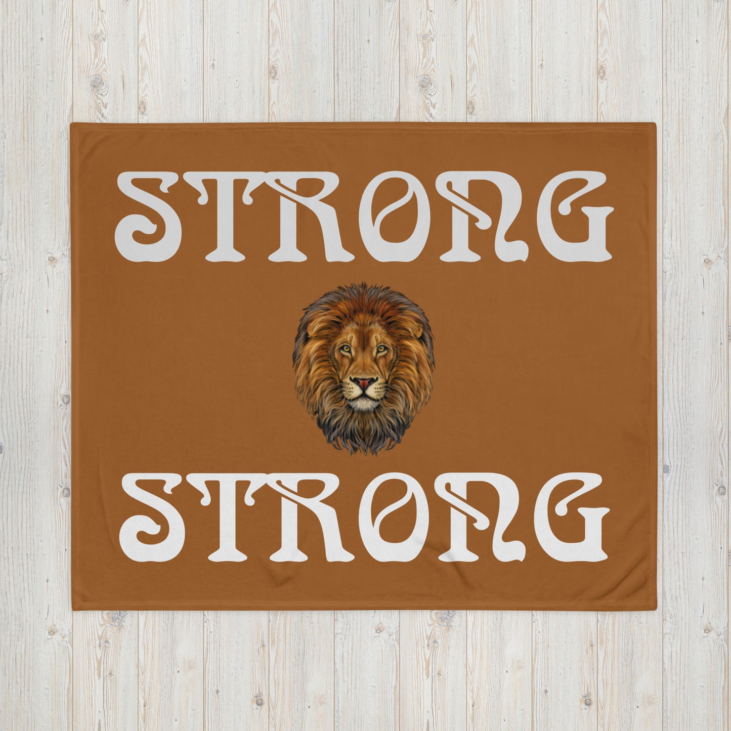"STRONG"Brown Throw Blanket W/White Font