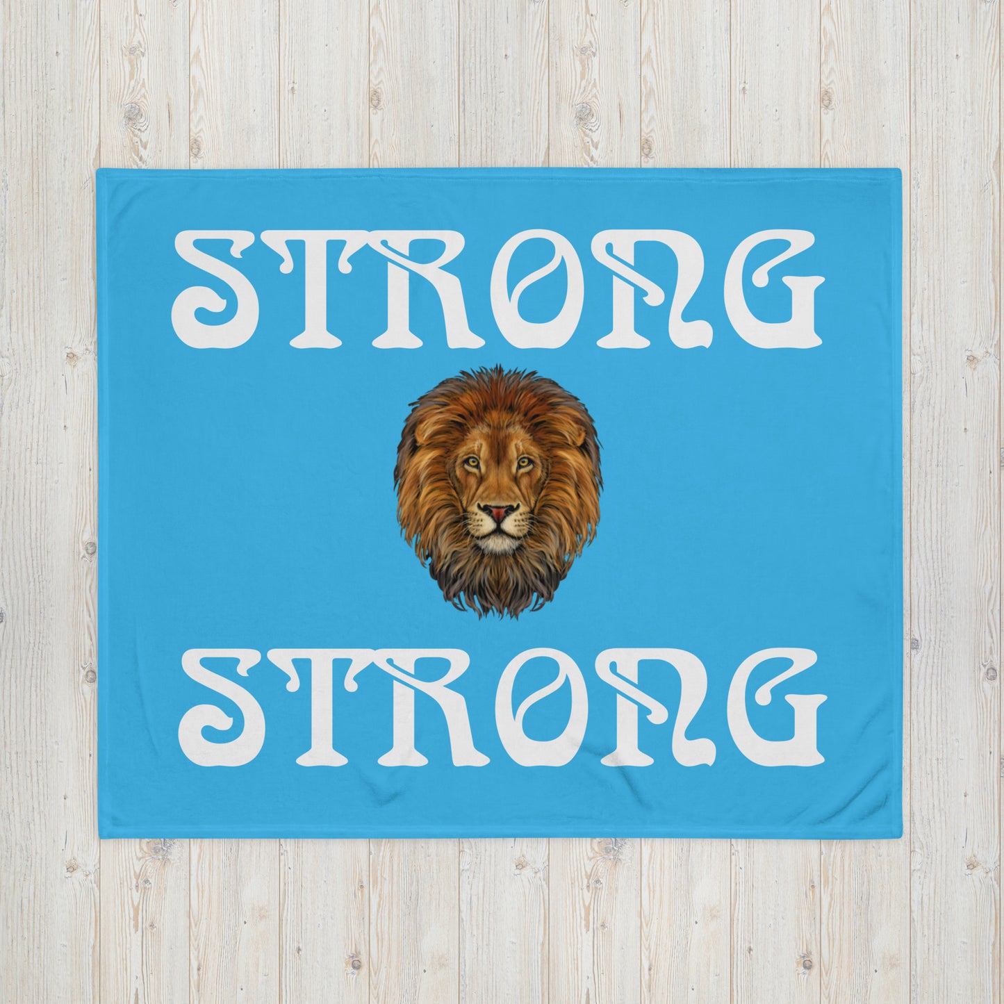 "STRONG"SkyBlue Throw Blanket W/ White Font