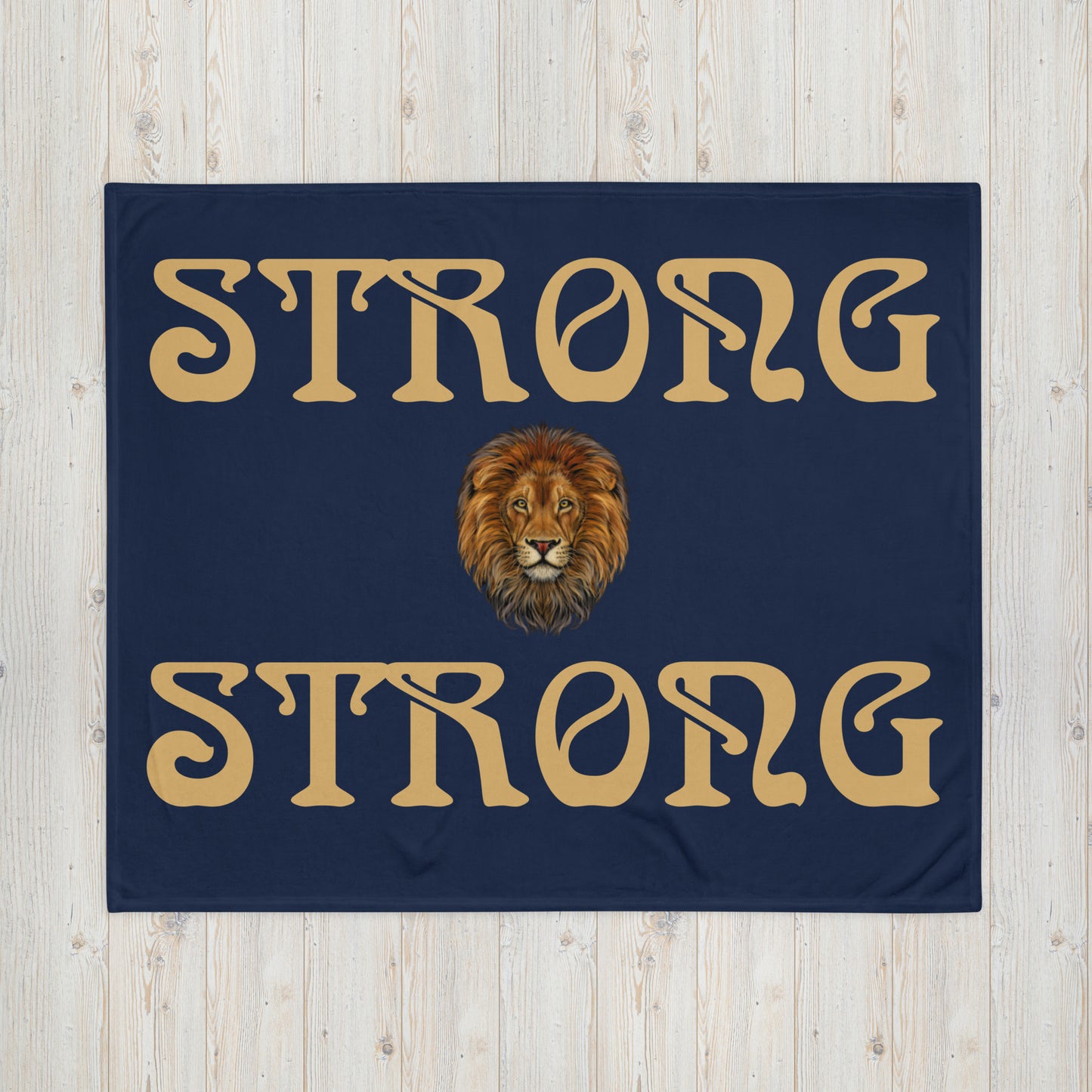 “STRONG” Navy Throw Blanket W/Fawn Font