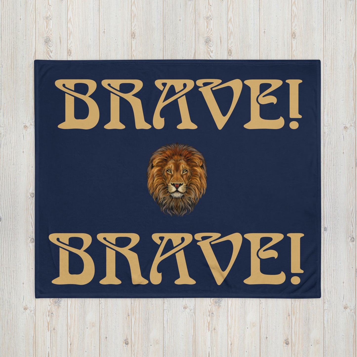“BRAVE!”Navy Throw Blanket W/Fawn Font