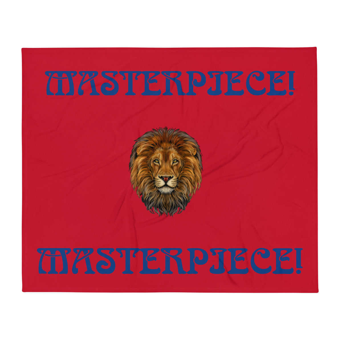 “MASTERPIECE!”Red Throw Blanket W/Blue Font