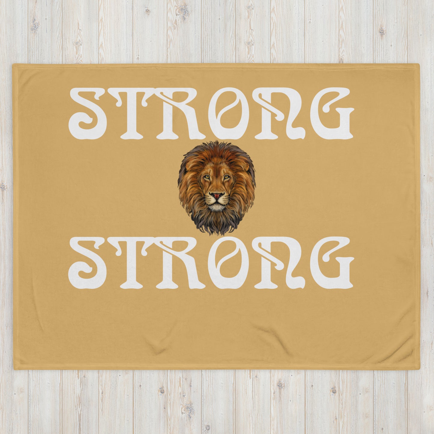 "STRONG"Light Brown Throw Blanket W/White Font