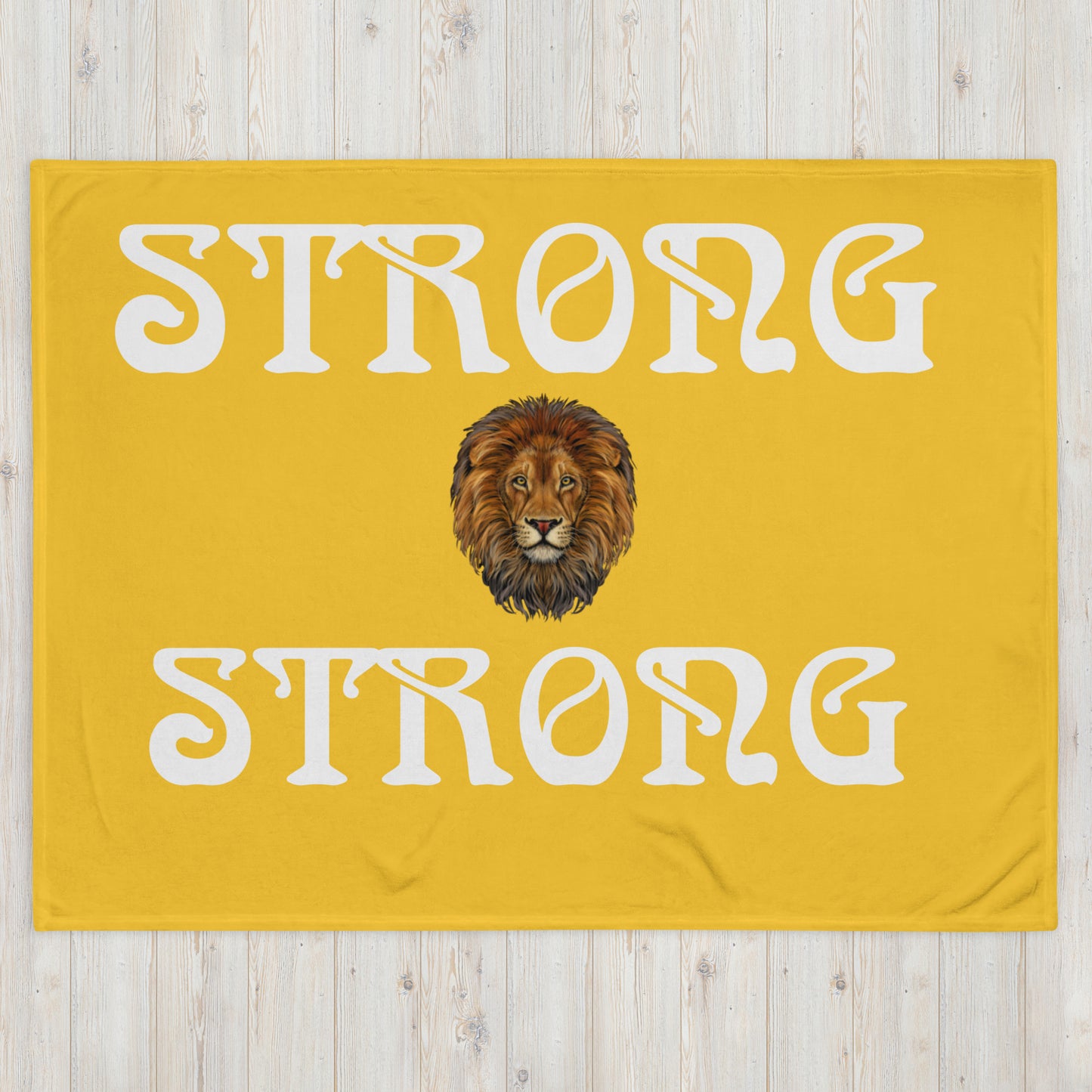 "STRONG"Yellow Throw Blanket W/White Font