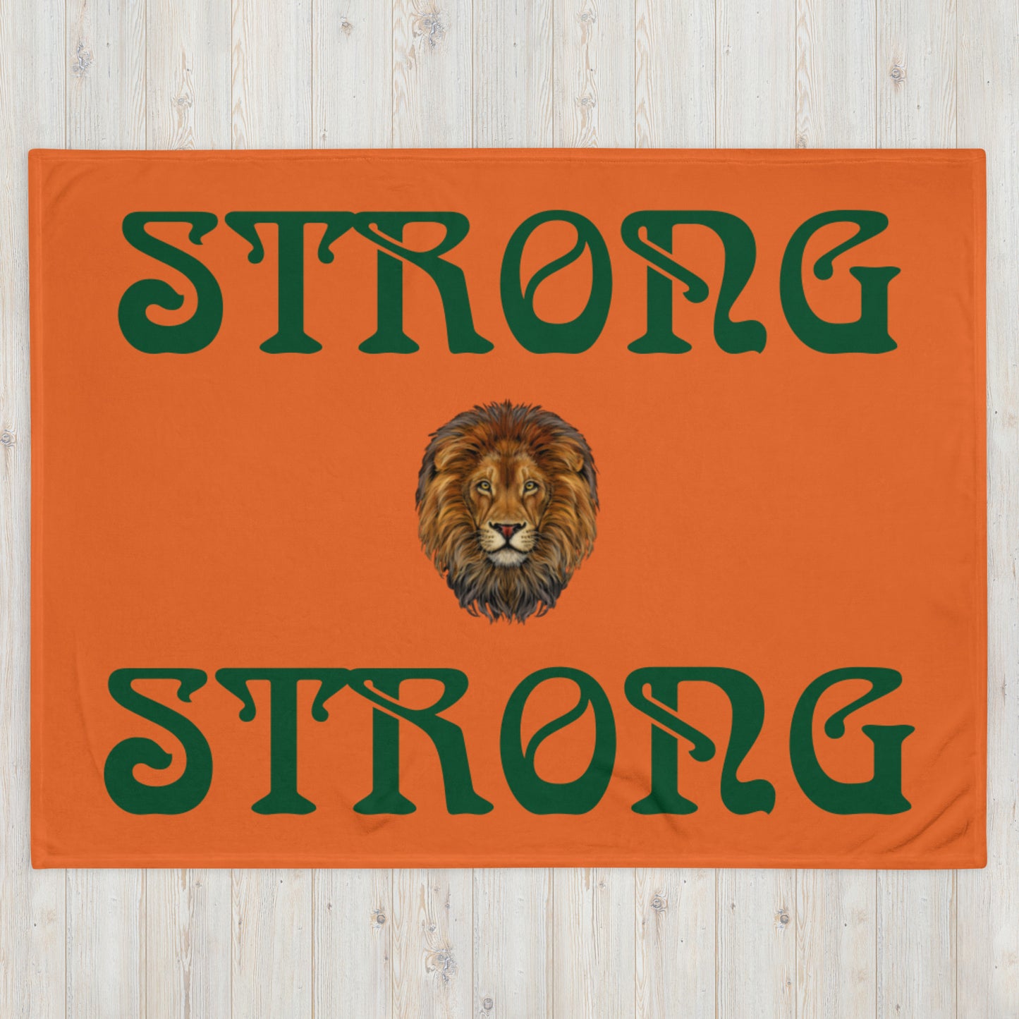 "STRONG"Orange Throw Blanket W/Green Font