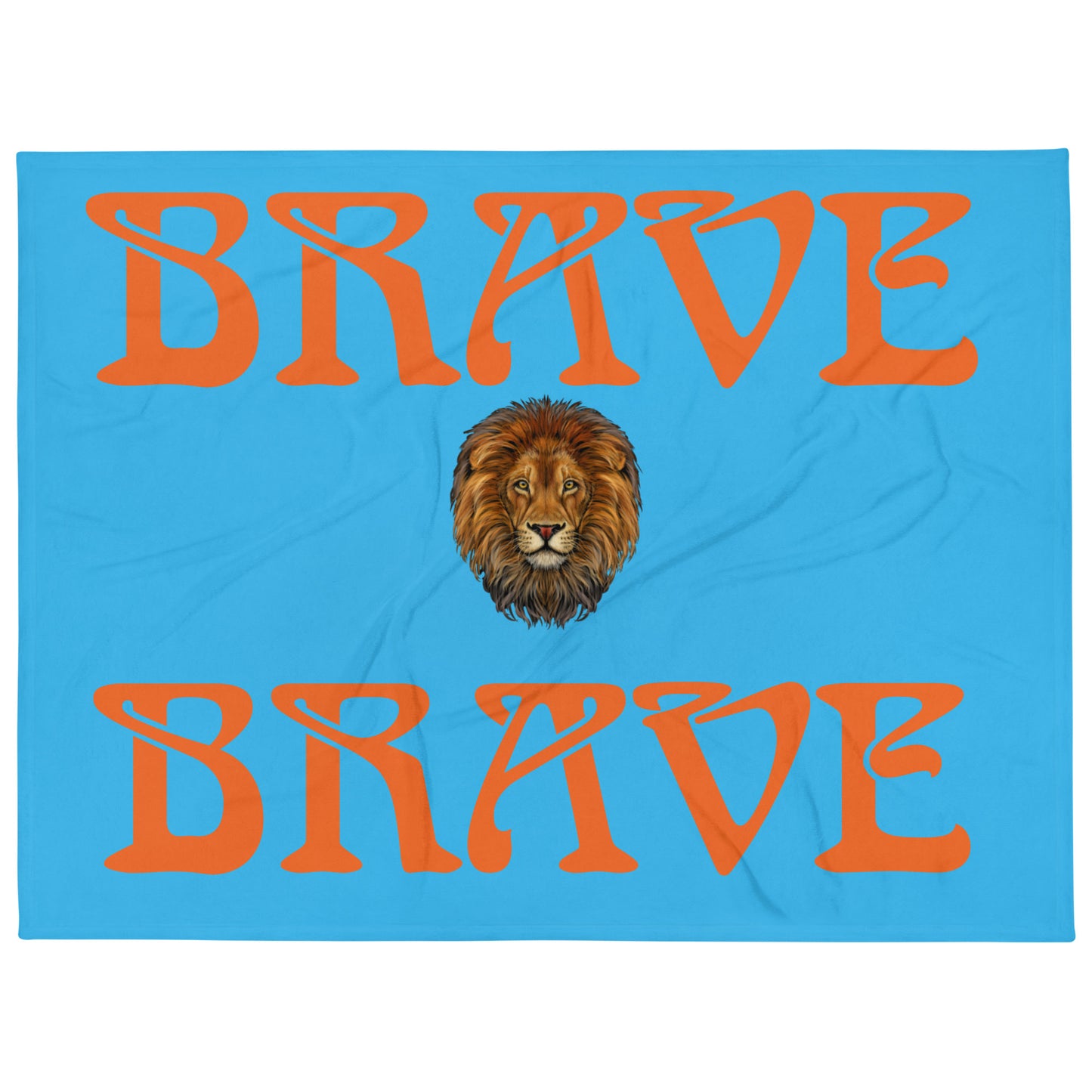 “BRAVE”SkyBlue Throw Blanket W/Orange Font