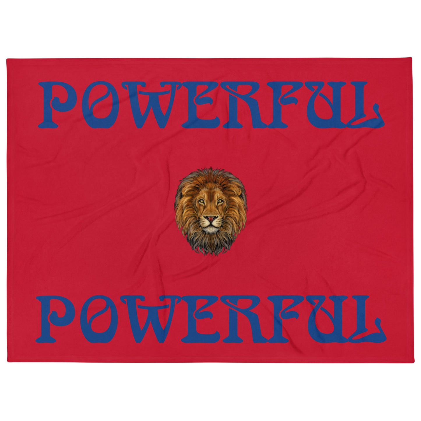 “POWERFUL”Red Throw Blanket W/Blue Font