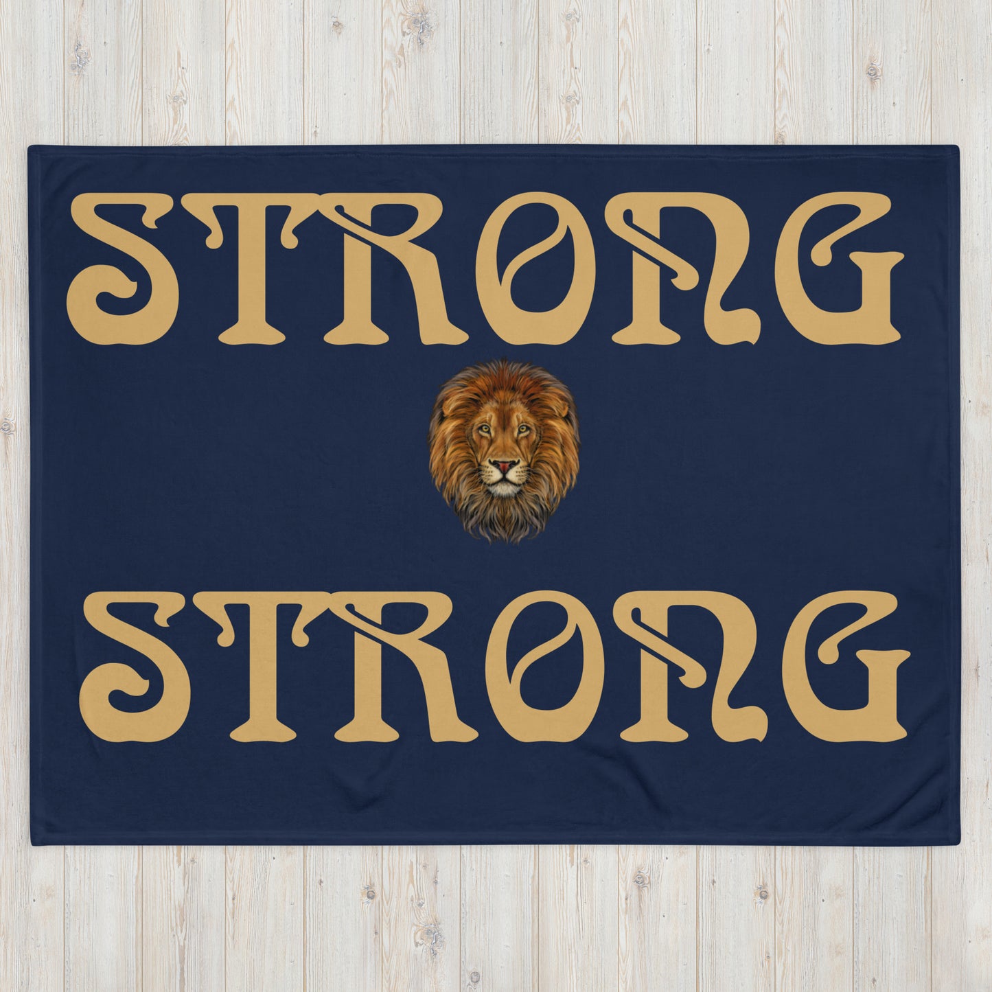 “STRONG” Navy Throw Blanket W/Fawn Font