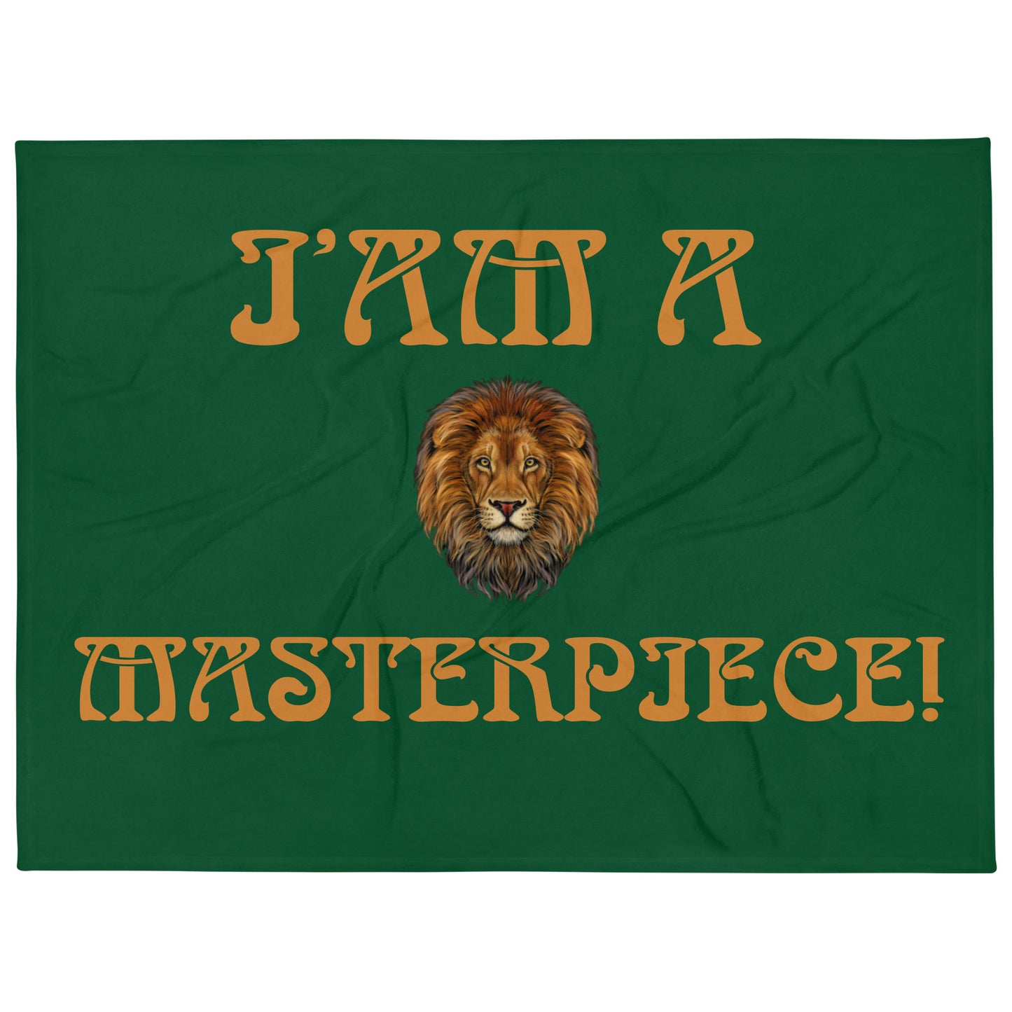 “I’AM A MASTERPIECE!"Green Throw Blanket W/Bronze Font
