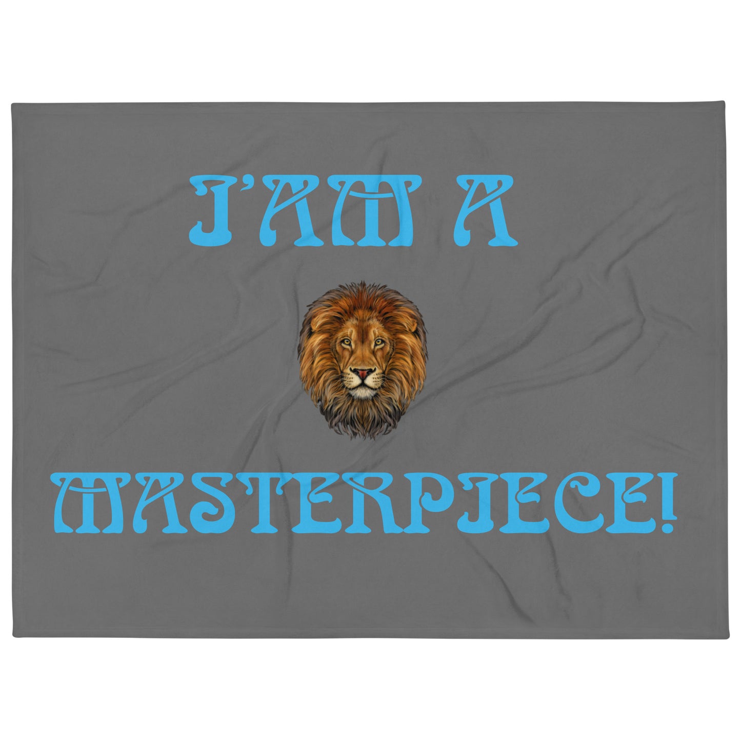“I’AM A MASTERPIECE!”Grey Throw Blanket W/ SkyBlue Font