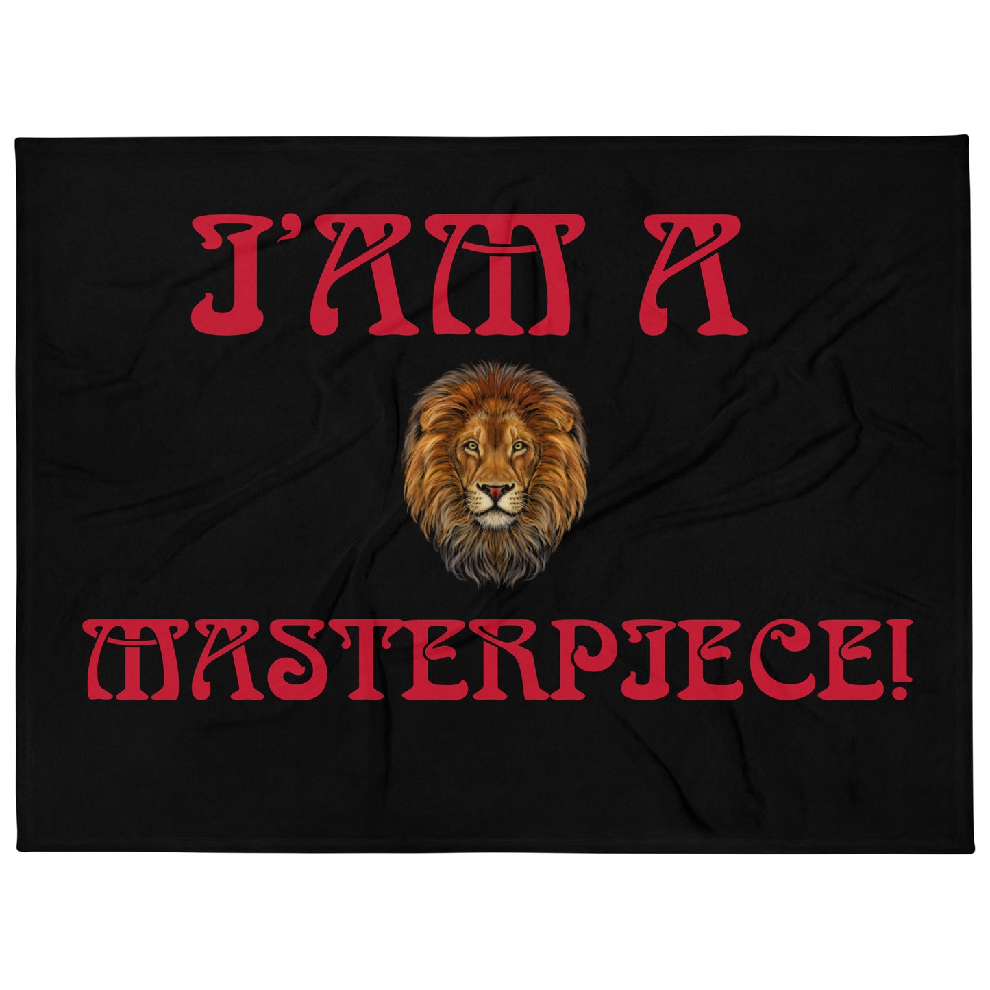“I’AM A MASTERPIECE!"Black Throw Blanket W/Red Font
