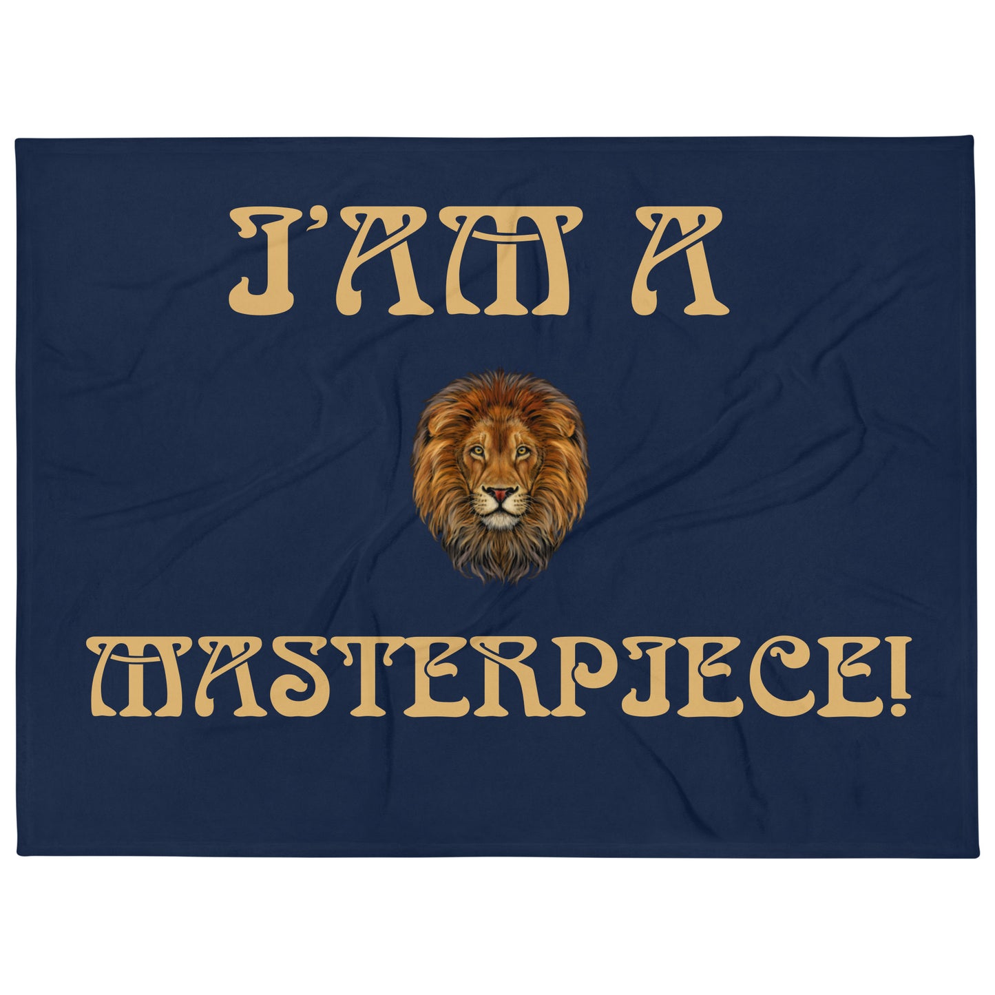 “I’AM A MASTERPIECE!”Navy Throw Blanket W/Fawn Font