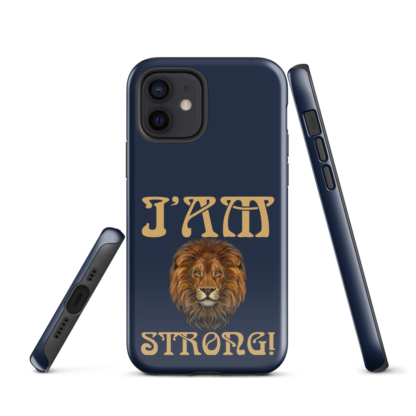 “I’AM STRONG!” Navy Tough Case for iPhone® W/Fawn Font