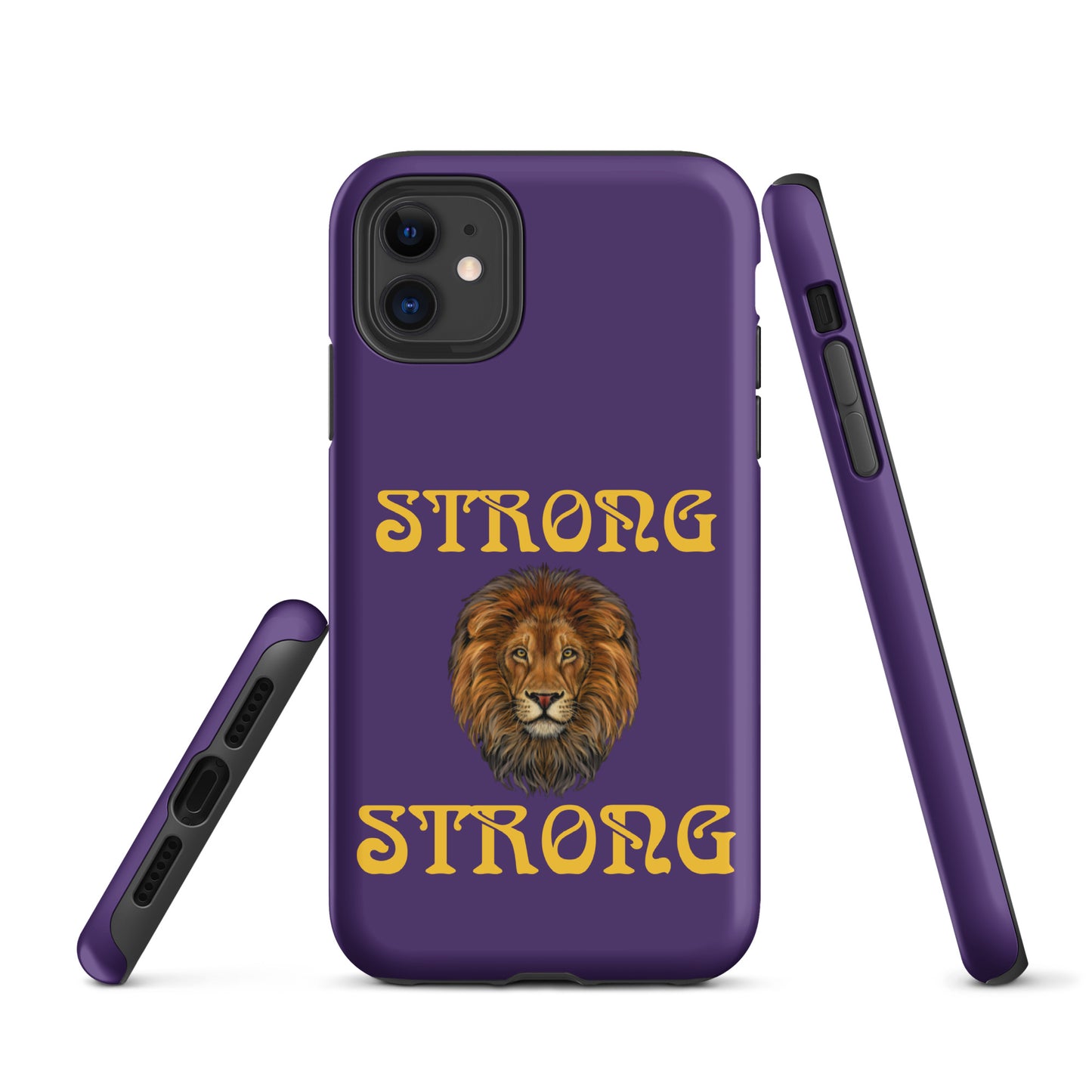 “STRONG”Purple DoubleView Tough Case for iPhone® W/Yellow Font
