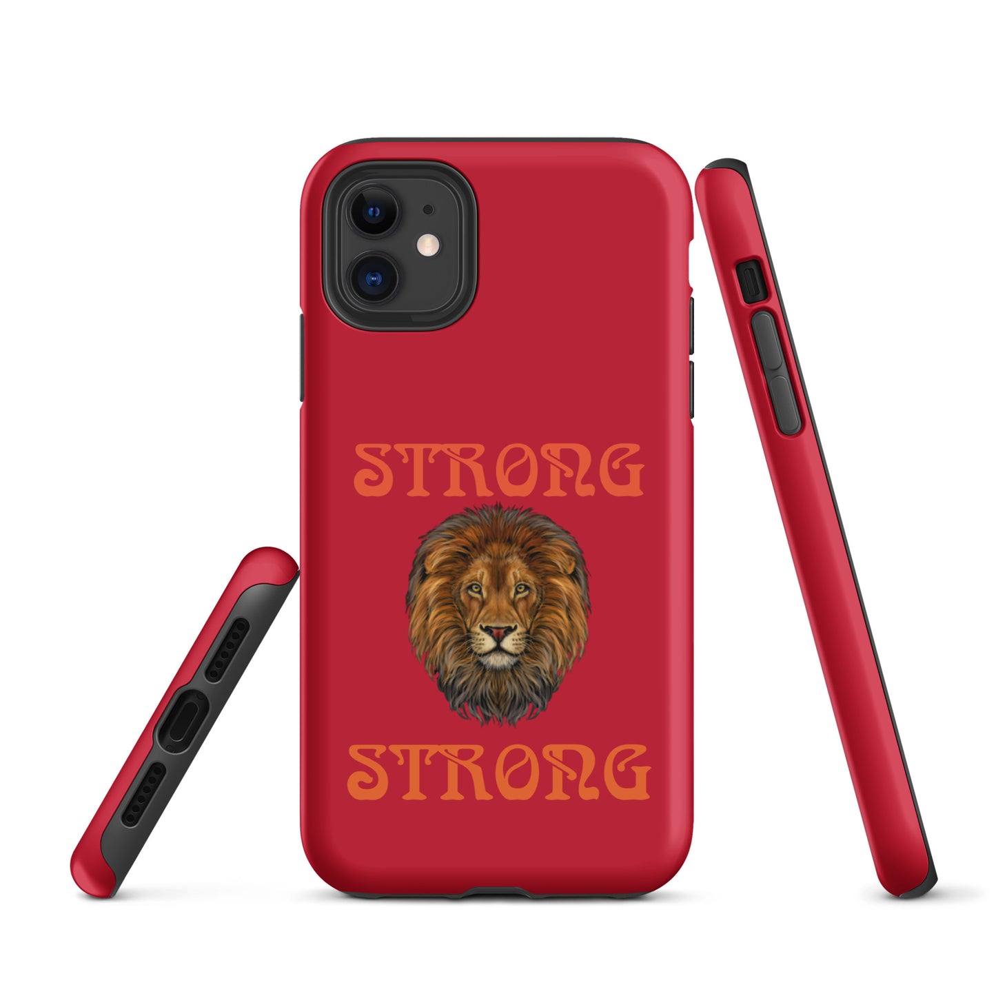 “STRONG”Red DoubleView Tough Case for iPhone® W/Orange Font