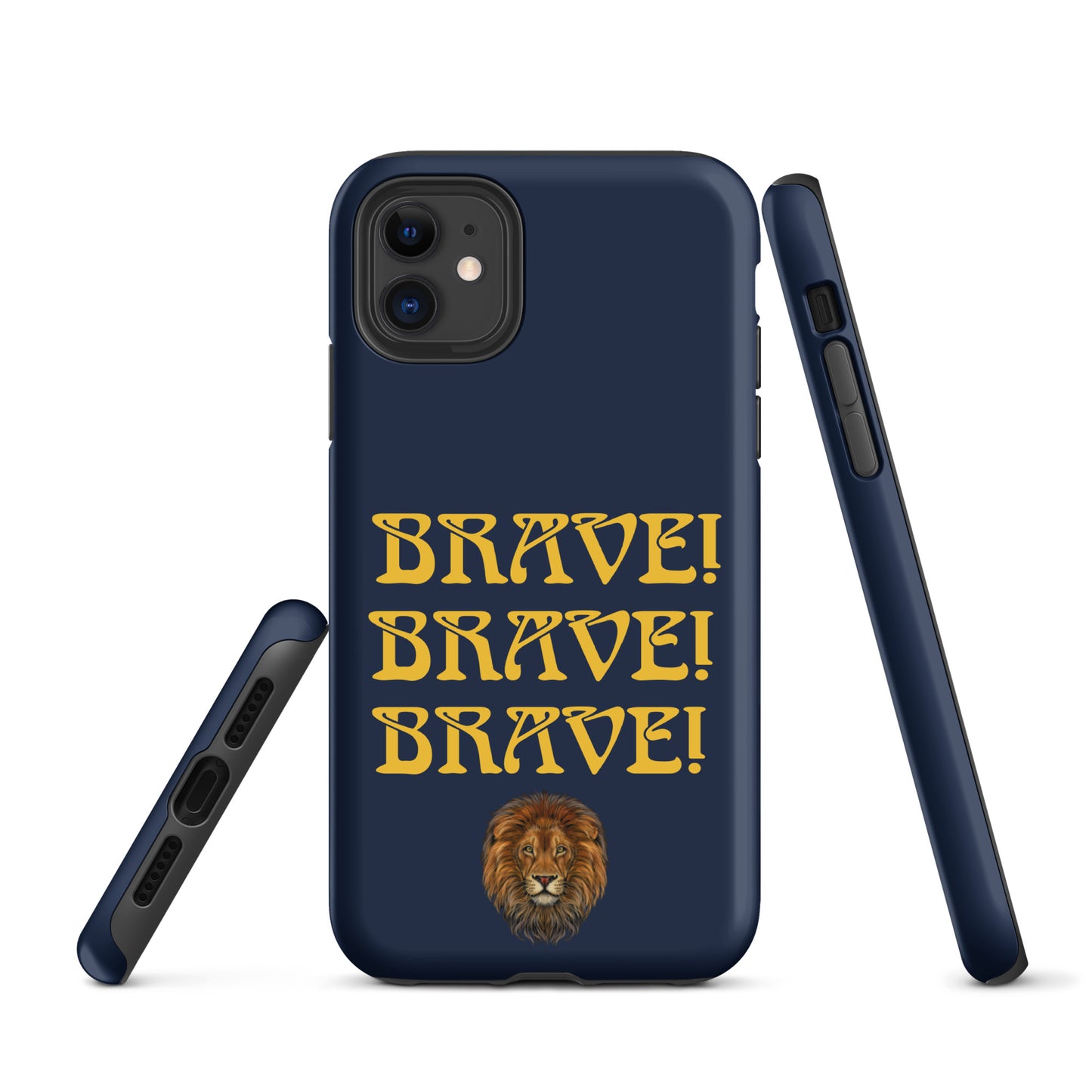 “BRAVE!Navy Tough Case for iPhone® W/Triple Yellow Font