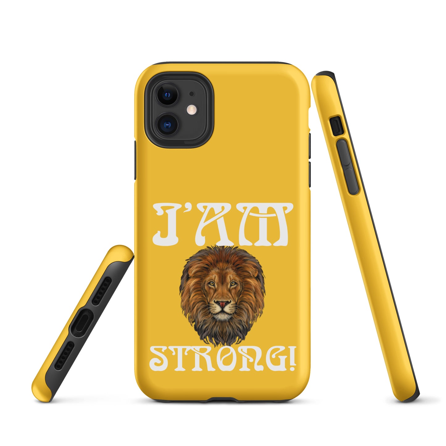 “I’AM STRONG!”Yellow Tough Case for iPhone® W/White Font