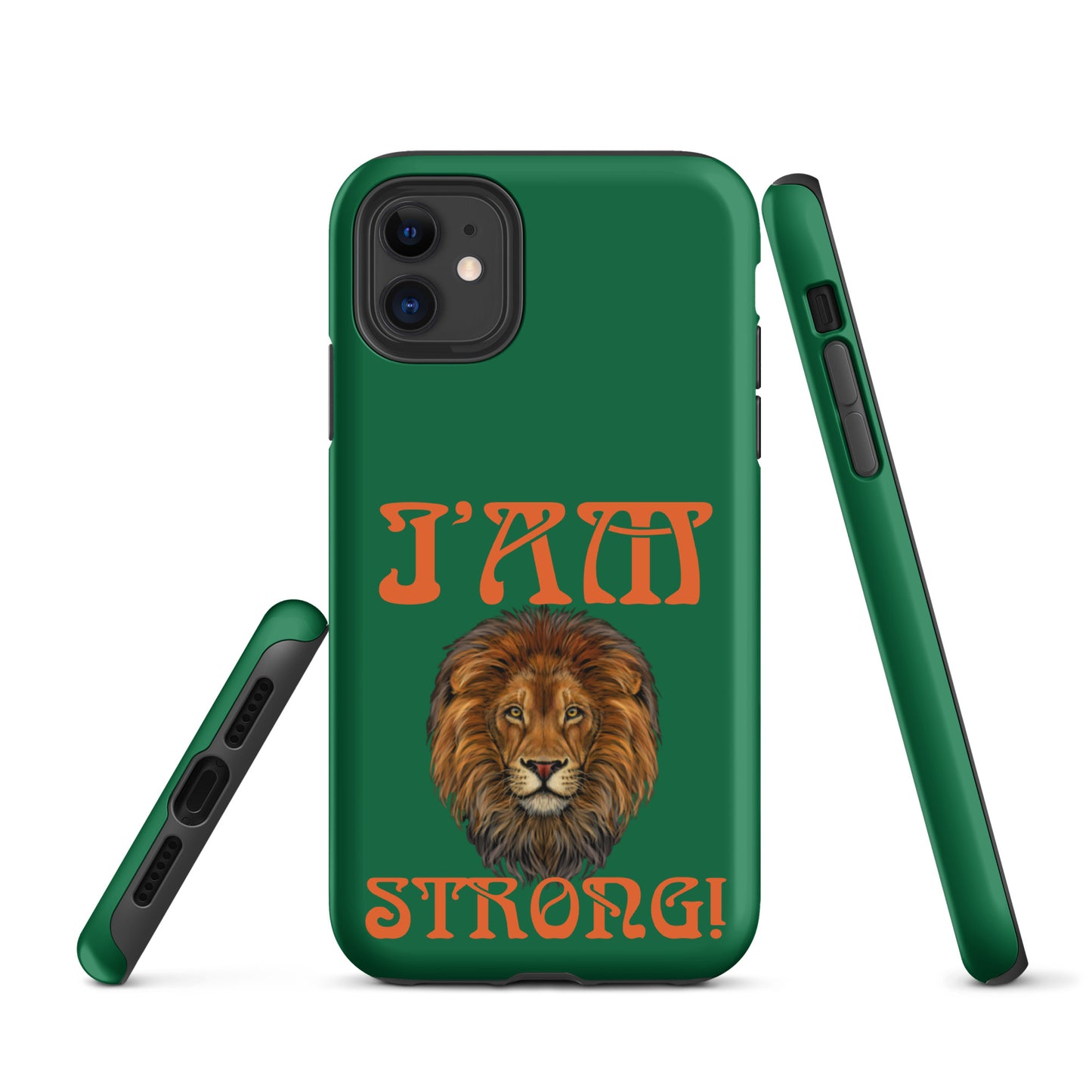 “I’AM STRONG!” Green Tough Case for iPhone® W/Orange Font