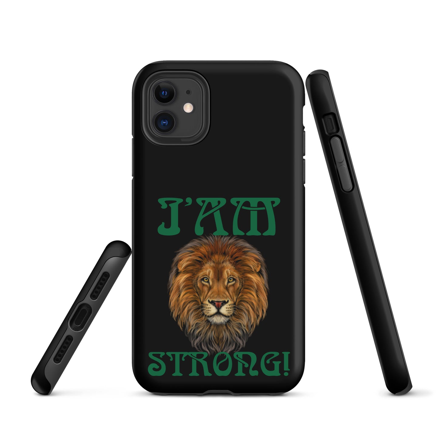 “I’AM STRONG!” Black Tough Case for iPhone® W/Green Font