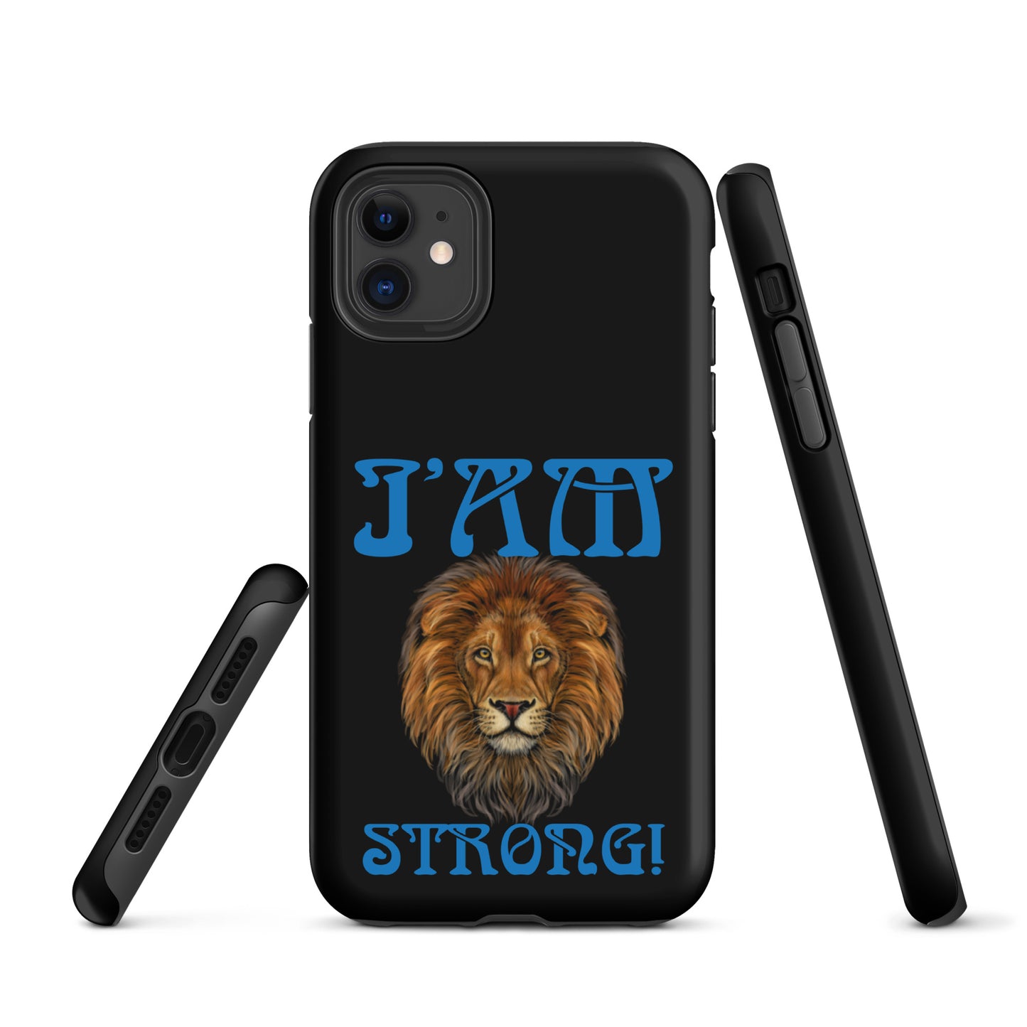 “I’AM STRONG!” Black Tough Case for iPhone® W/Navy Blue Font