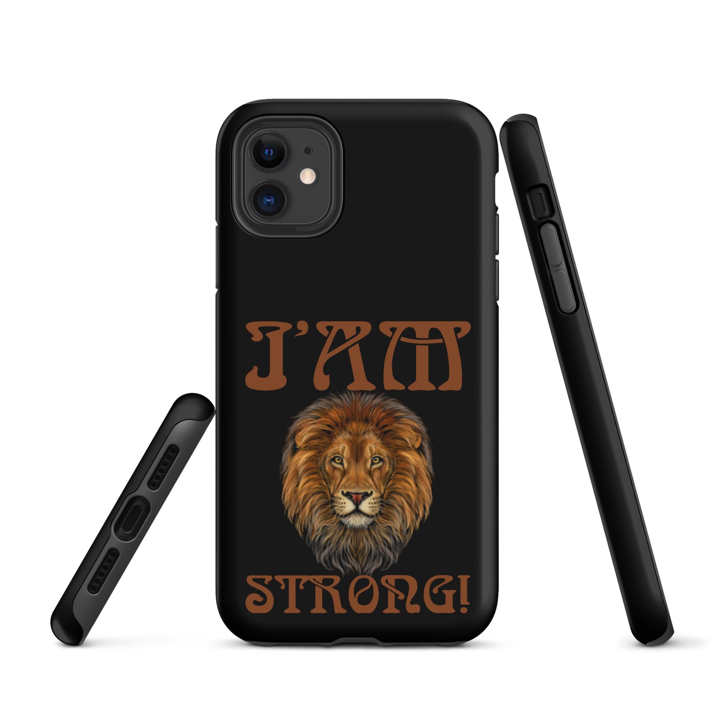 “I’AM STRONG!” Black Tough Case for iPhone® W/Brown Font