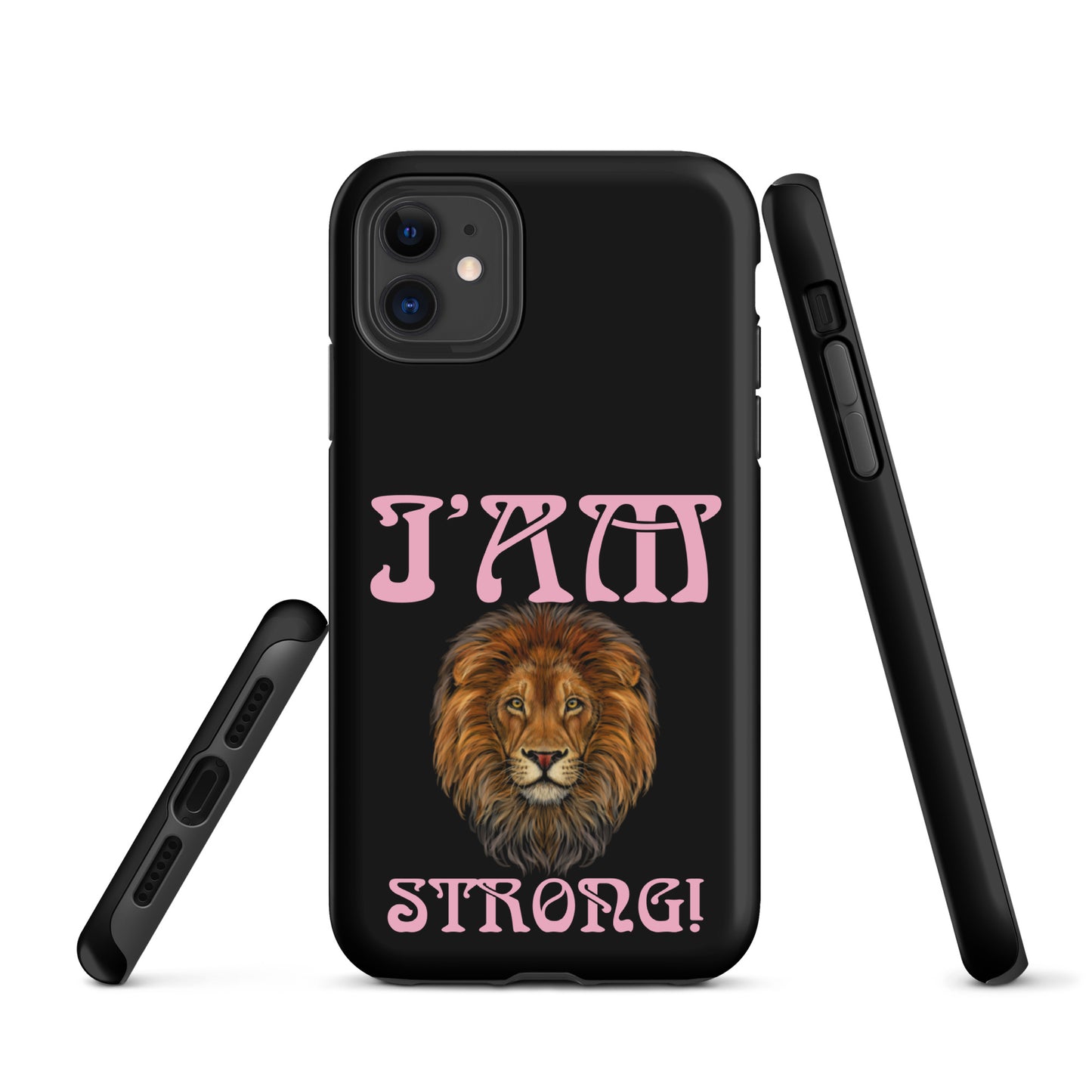 “I’AM STRONG!” Black Tough Case for iPhone® W/Cotton Candy Font