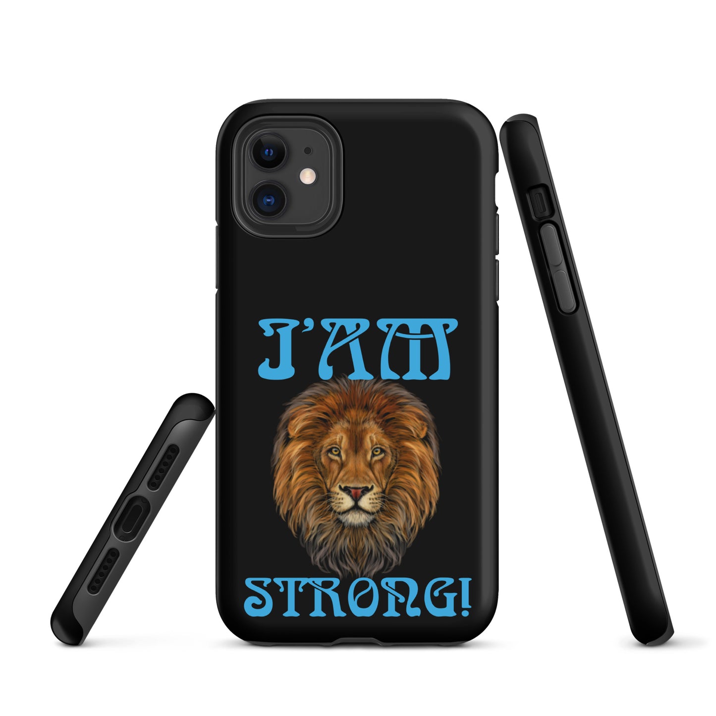 “I’AM STRONG!” Black Tough Case for iPhone® W/SkyBlue Font