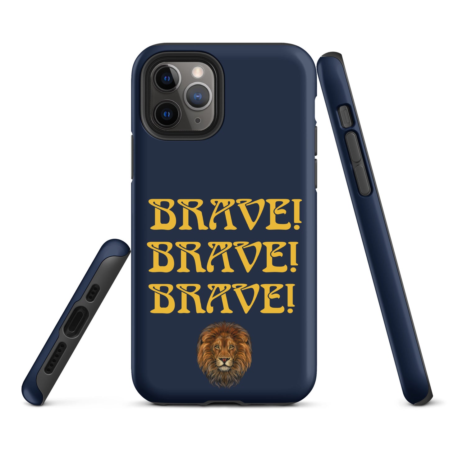 “BRAVE!Navy Tough Case for iPhone® W/Triple Yellow Font
