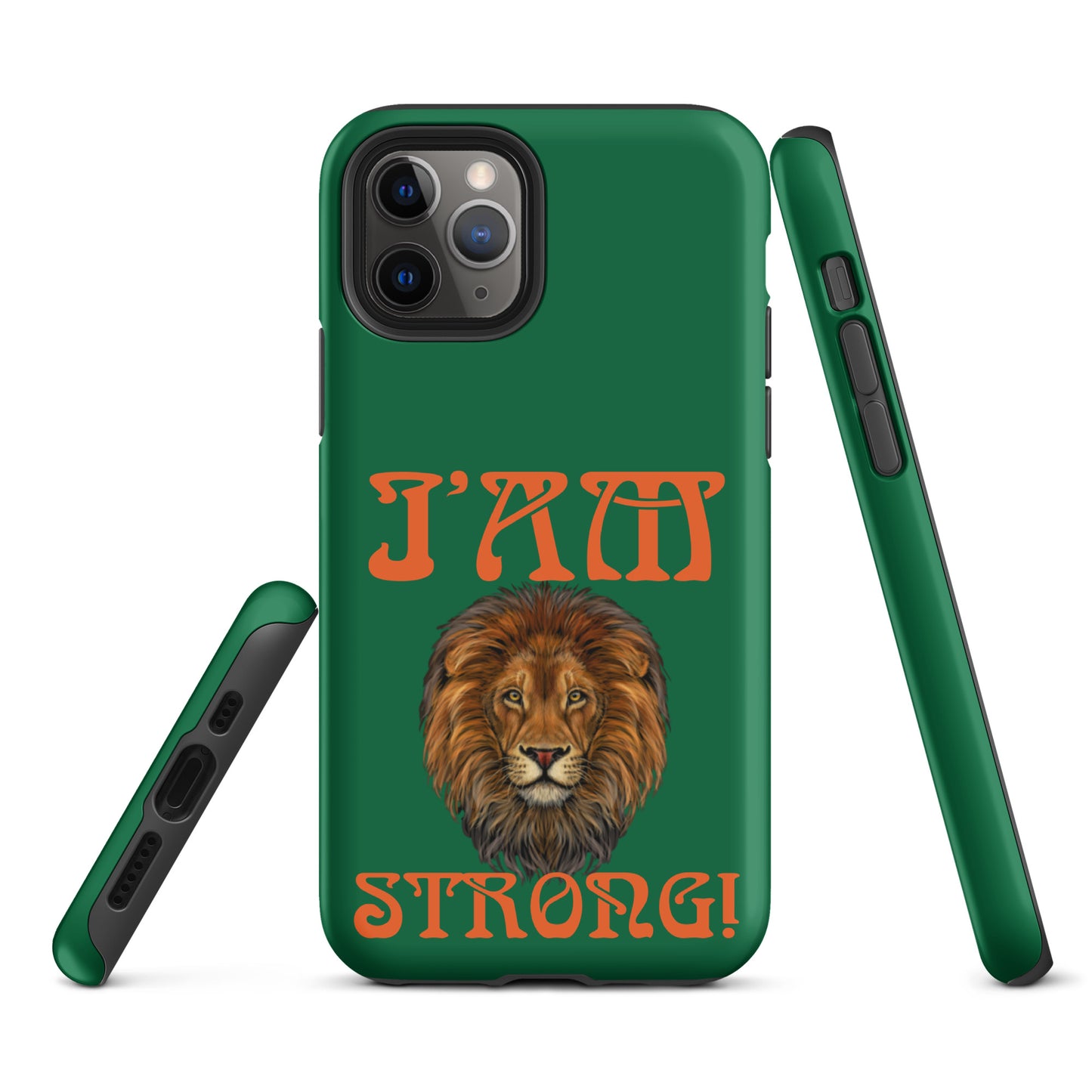 “I’AM STRONG!” Green Tough Case for iPhone® W/Orange Font