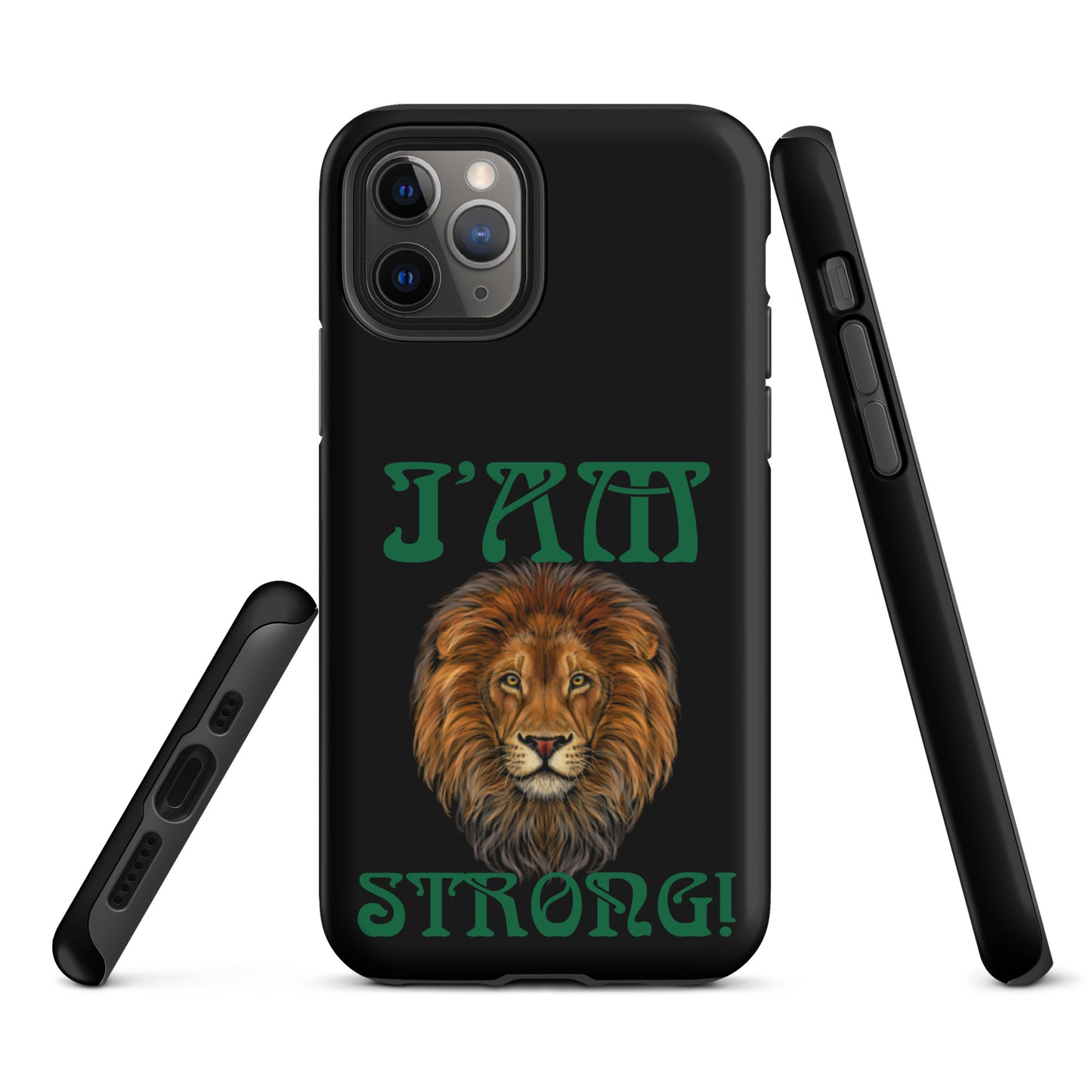 “I’AM STRONG!” Black Tough Case for iPhone® W/Green Font