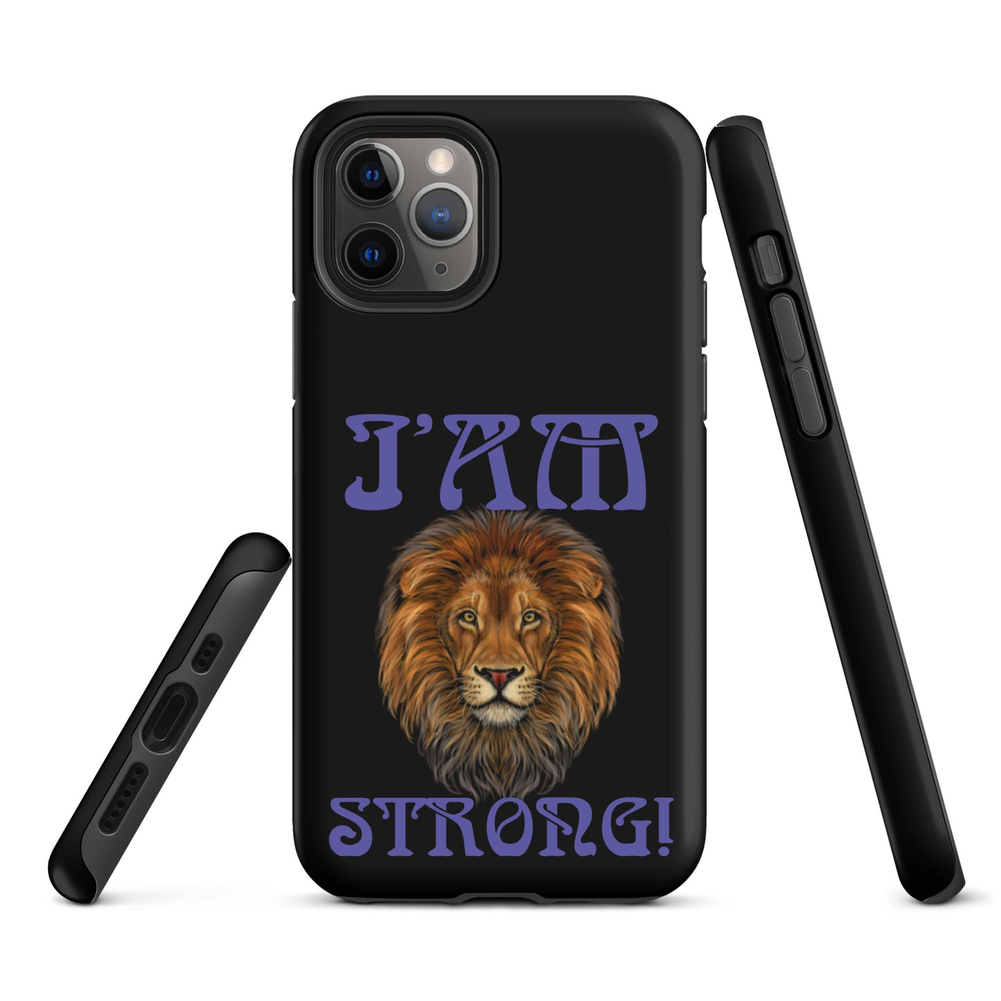 “I’AM STRONG!” Black Tough Case for iPhone® W/Purple Font