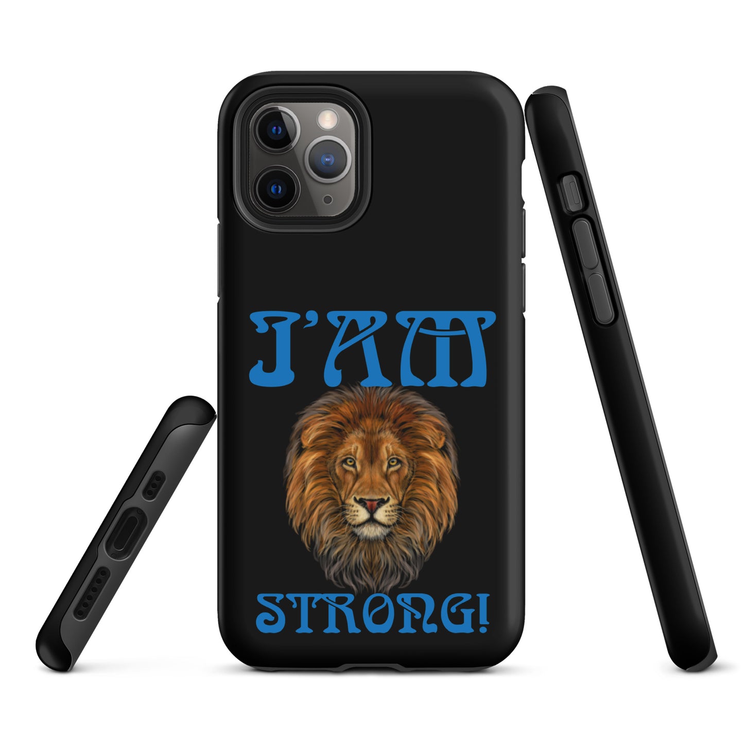 “I’AM STRONG!” Black Tough Case for iPhone® W/Navy Blue Font
